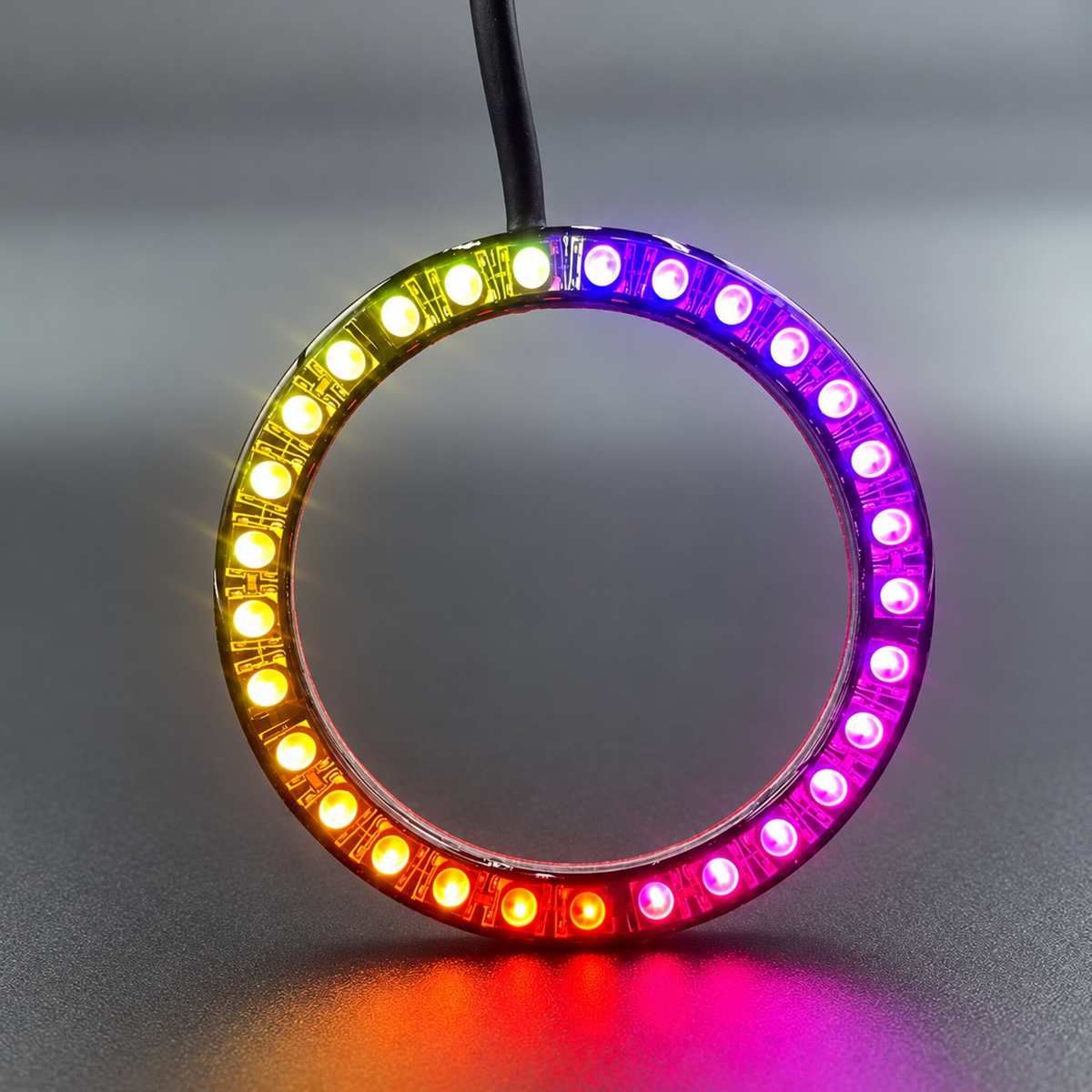 LED halo ring displaying yellow, orange and magenta lighting
