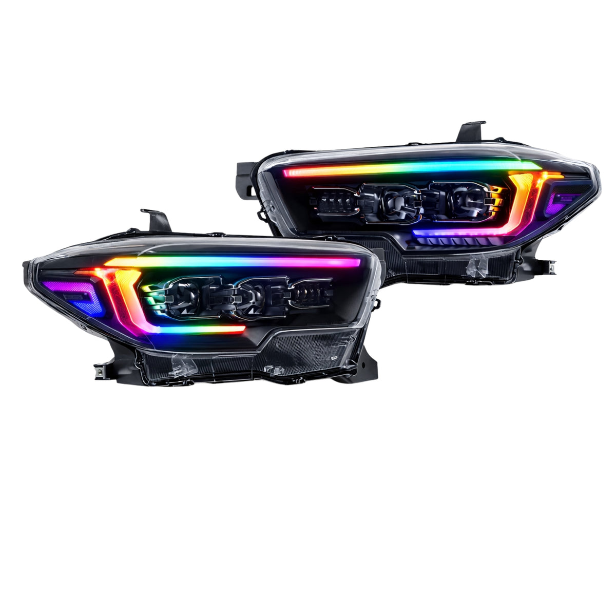 Toyota Tacoma: Multicolor Flow Series Headlights (2016-2023) | XB Evo Hybrid – Custom Multicolor LED Lighting by RGB Halo Kits