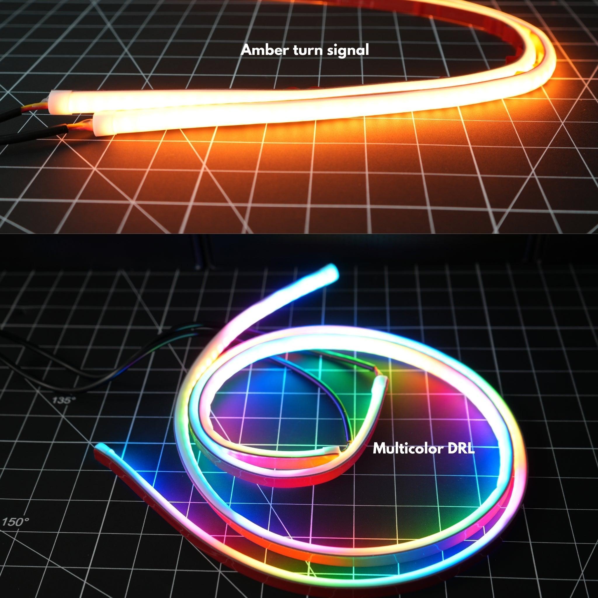 2x 60cm RGB Slim Sequential LED DRL Strips – Turn Signal – Remote Headlight Accent