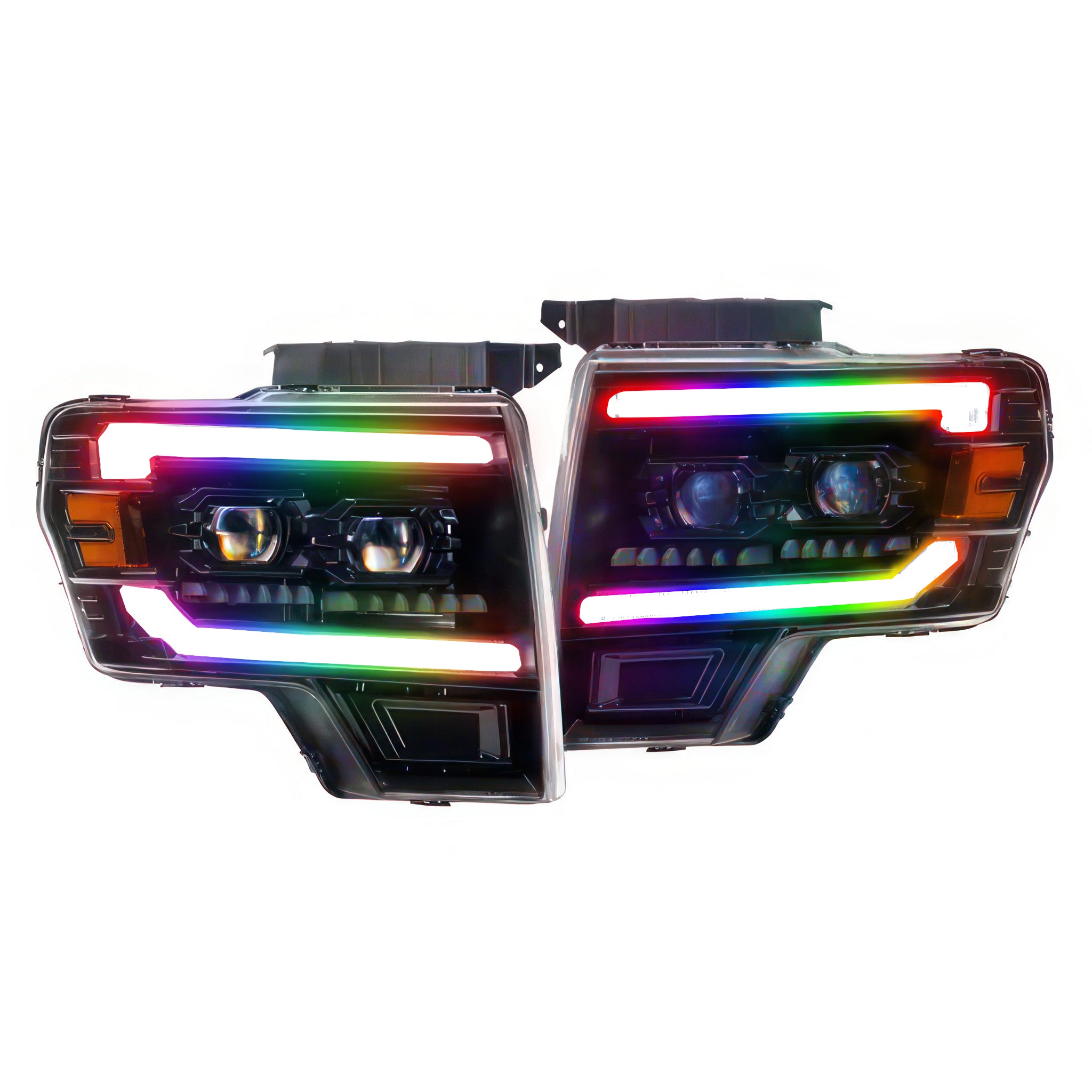 Ford Multicolor Flow Series Headlights F-150 (2009-2014) SVT Raptor (2010-2014) | XB Evo Hybrid – Custom Multicolor LED Lighting by RGB Halo Kits