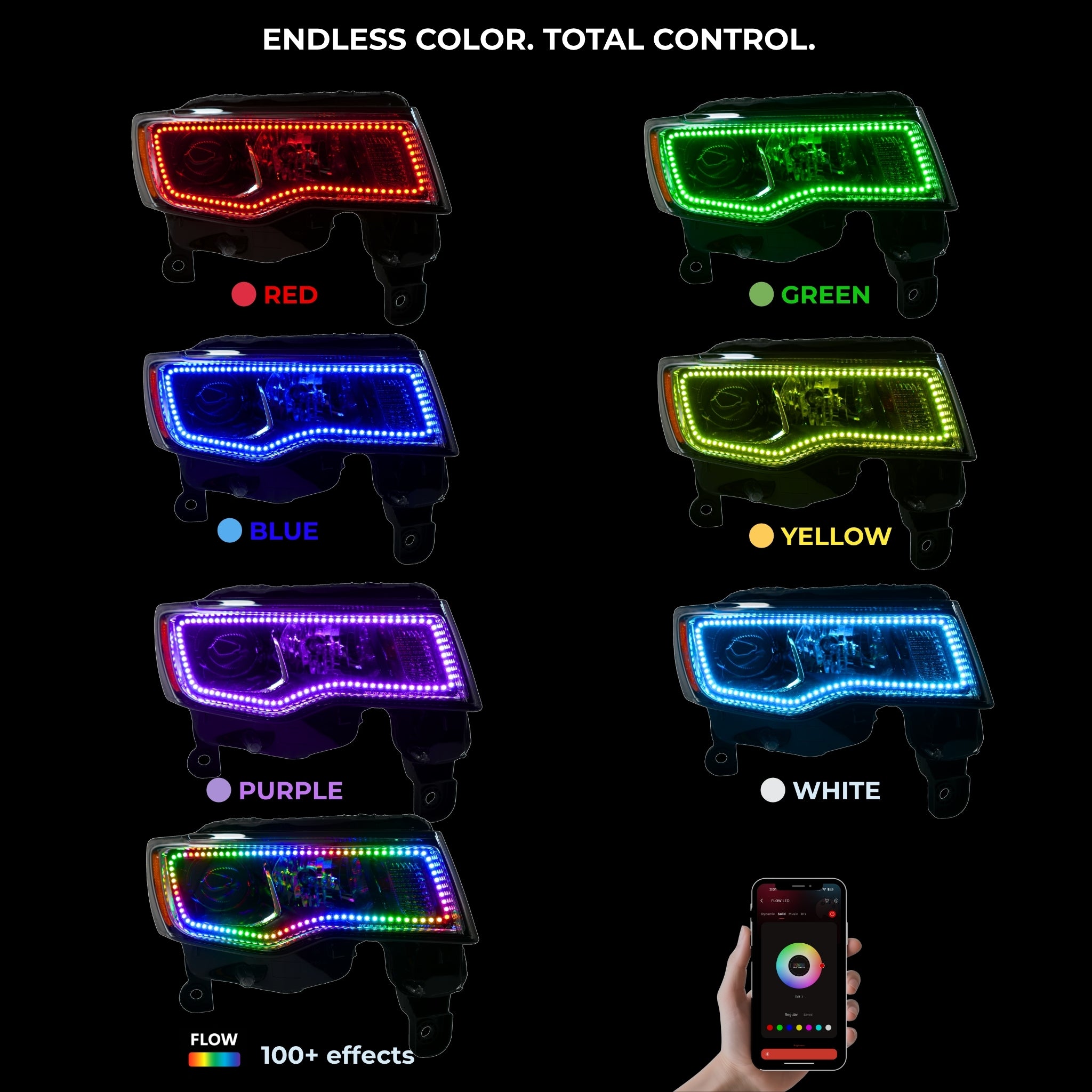 Jeep Grand Cherokee Multicolor Flow Series Halo Kit (2014-2021) – Custom Multicolor LED Lighting by RGB Halo Kits