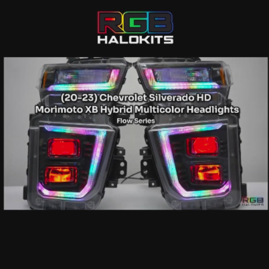Chevrolet Silverado HD: Multicolor Flow Series Headlights + Demon Eyes (2020–2024) | XB Hybrid Morimoto – Custom Multicolor LED Lighting by RGB Halo Kits