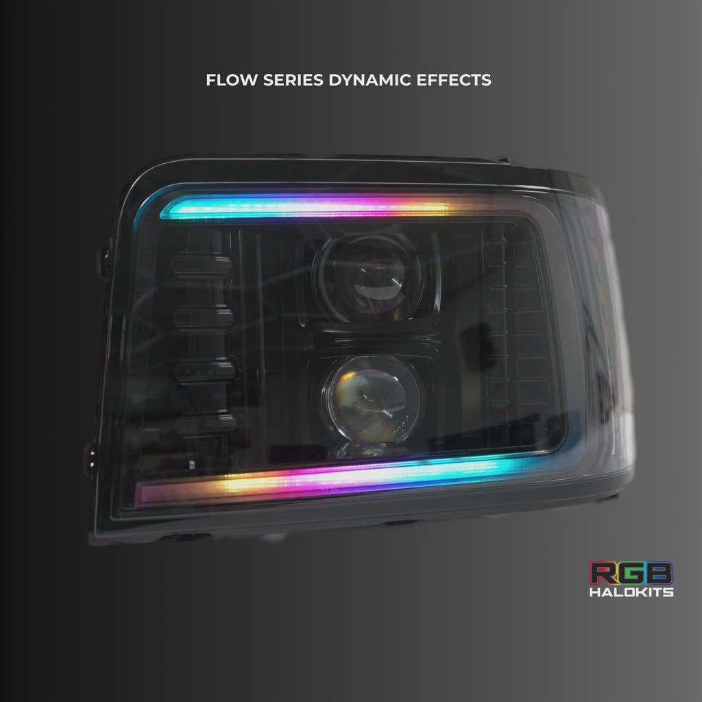 Ford F-Series/Bronco: Multicolor Flow Series Alphablack Headlights (1992-1996) | Alpharex – Custom Multicolor LED Lighting by RGB Halo Kits
