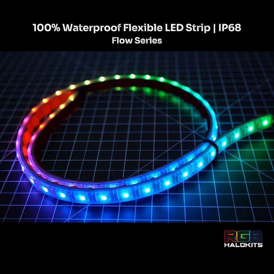 Flow Series Waterproof LED Strip – IP68 Flexible (12"–72") – Custom Multicolor LED Lighting by RGB Halo Kits