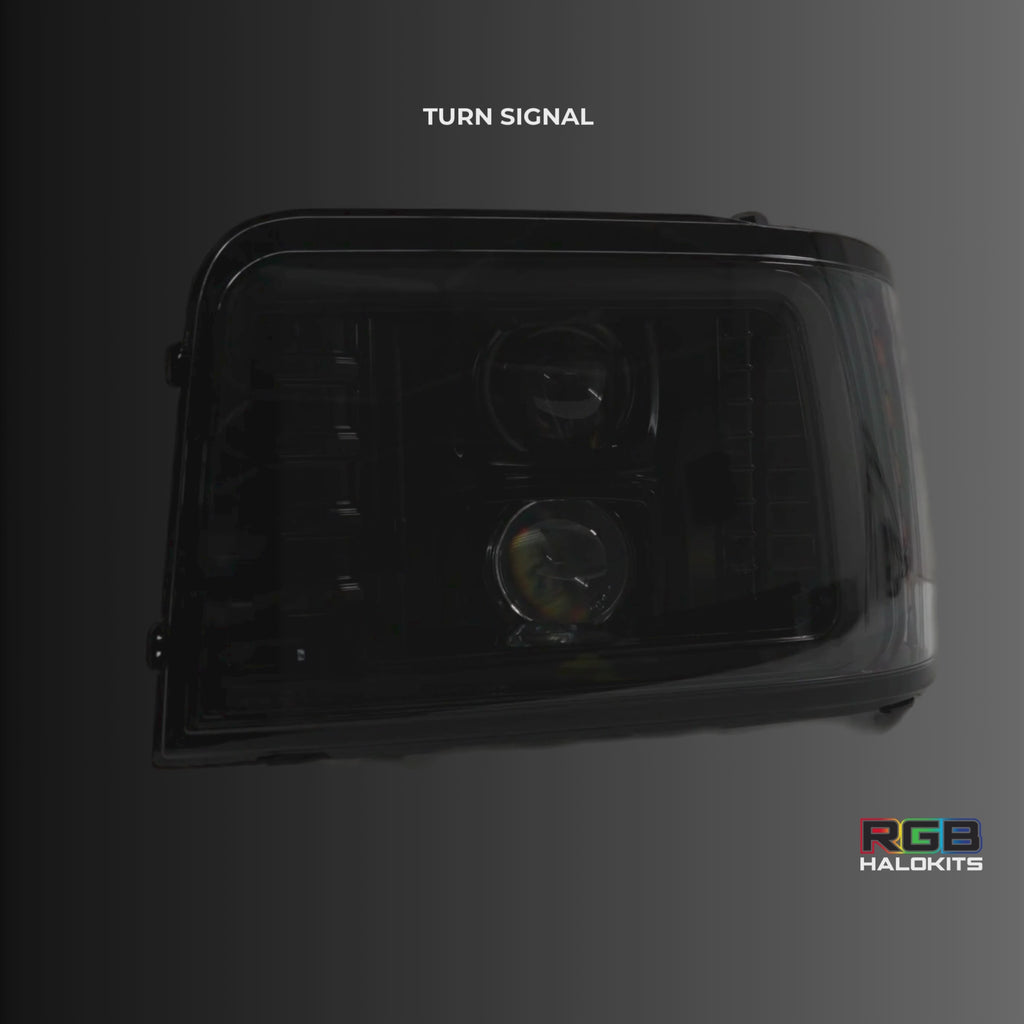 Ford F-Series/Bronco: Multicolor Flow Series Alphablack Headlights (1992-1996) | Alpharex – Custom Multicolor LED Lighting by RGB Halo Kits