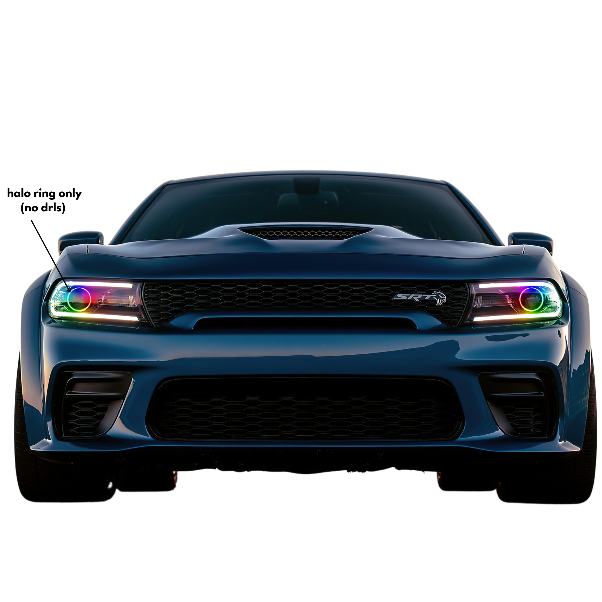 2015-2023 Dodge Charger Multicolor Halo Kit - RGB Halo Kits Multicolor Flow Series Color Chasing RGBWA LED headlight kit Oracle Lighting Trendz OneUpLighting Morimoto theretrofitsource AutoLEDTech Diode Dynamics