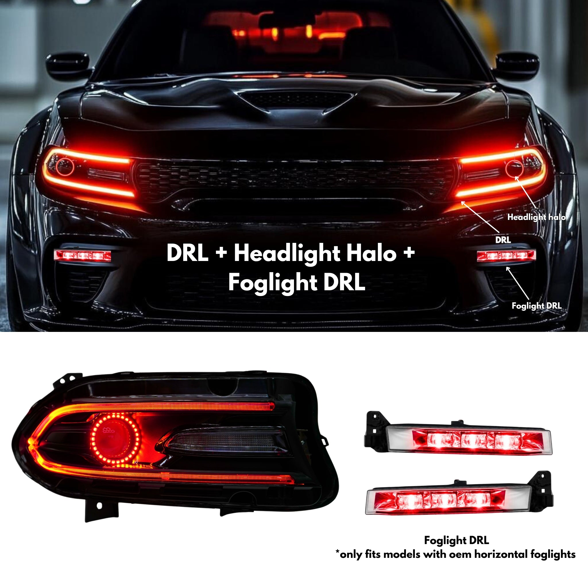 Dodge Charger RGBWA DRL Boards (2015-2023) – Custom Multicolor LED Lighting by RGB Halo Kits