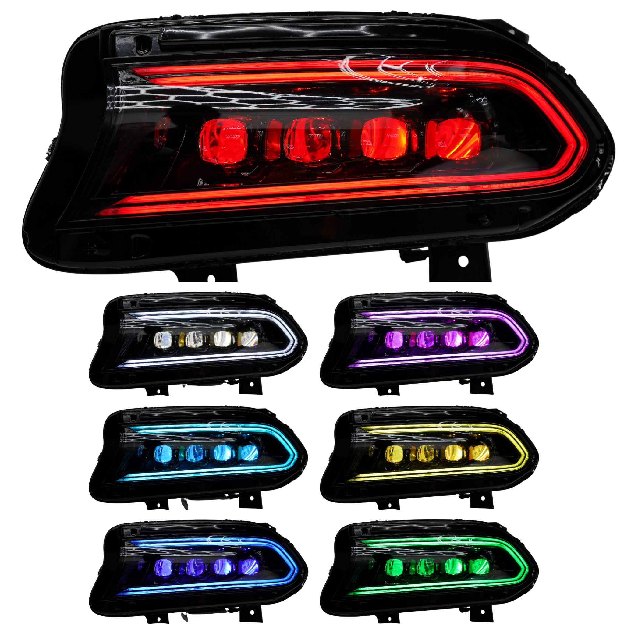 Dodge Charger: Multicolor Flow Series NOVA LED Alpha Black Headlights (2015-2023) – Custom Multicolor LED Lighting by RGB Halo Kits