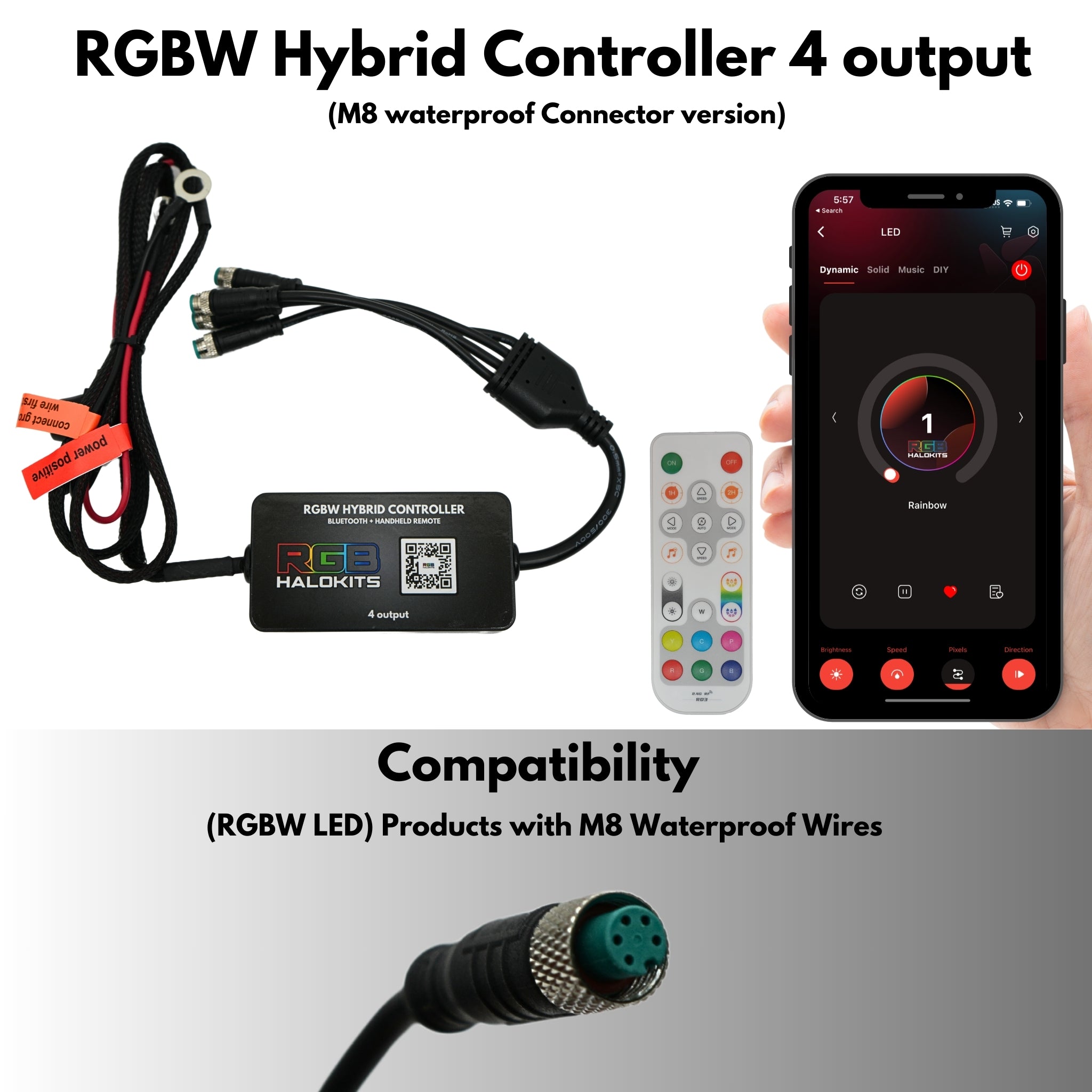 Hybrid LED Controller (Bluetooth + Handheld) – Custom Multicolor LED Lighting by RGB Halo Kits