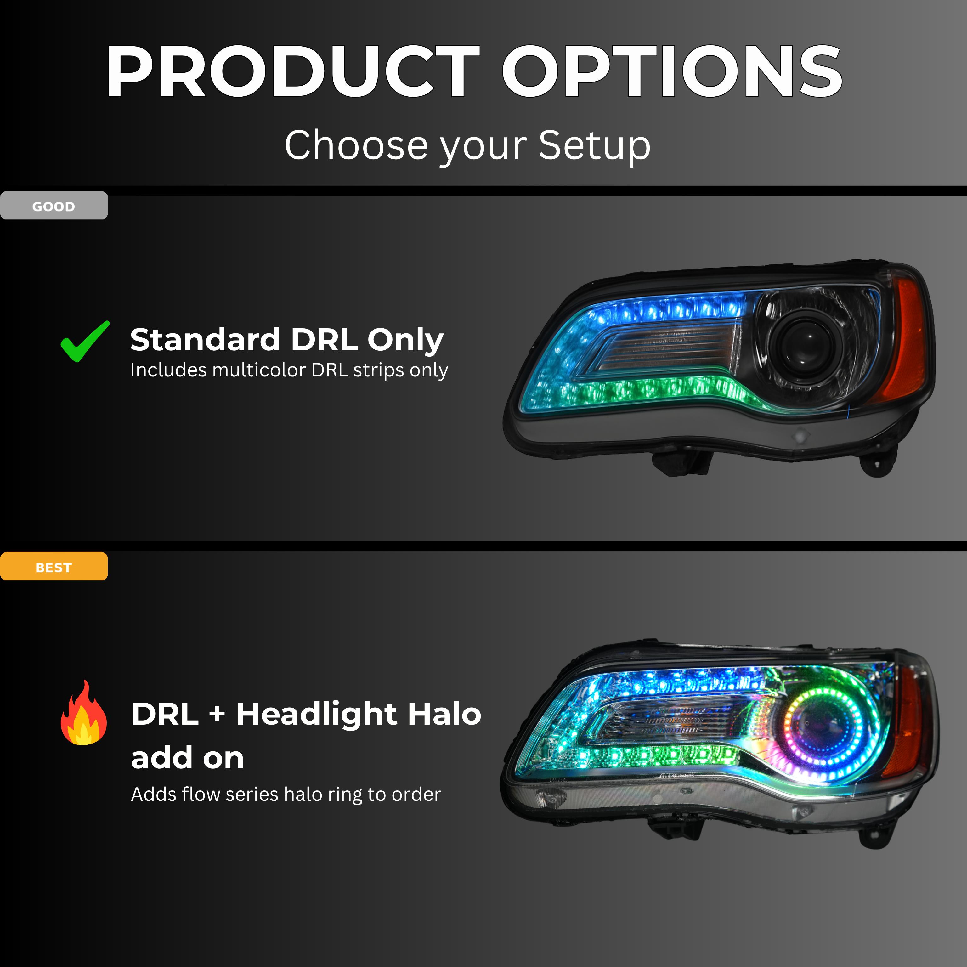 Chrysler 300 Multicolor Flow DRL Boards (2011-2023) – Custom Multicolor LED Lighting by RGB Halo Kits