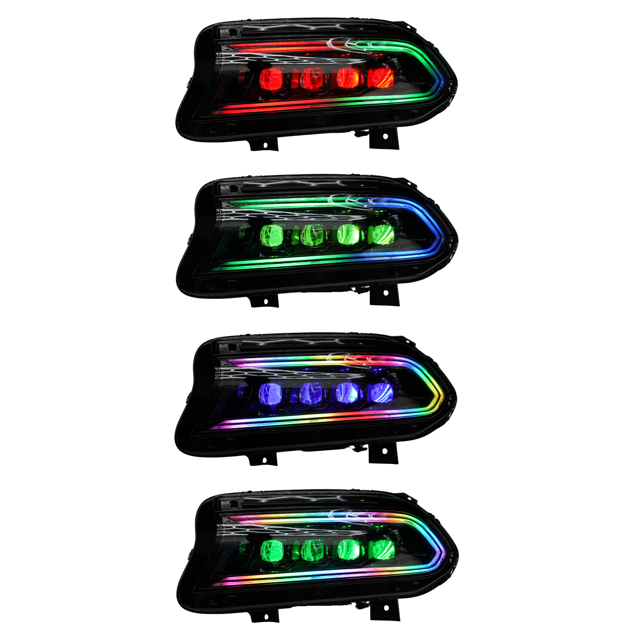 Dodge Charger: Multicolor Flow Series NOVA LED Alpha Black Headlights (2015-2023) – Custom Multicolor LED Lighting by RGB Halo Kits