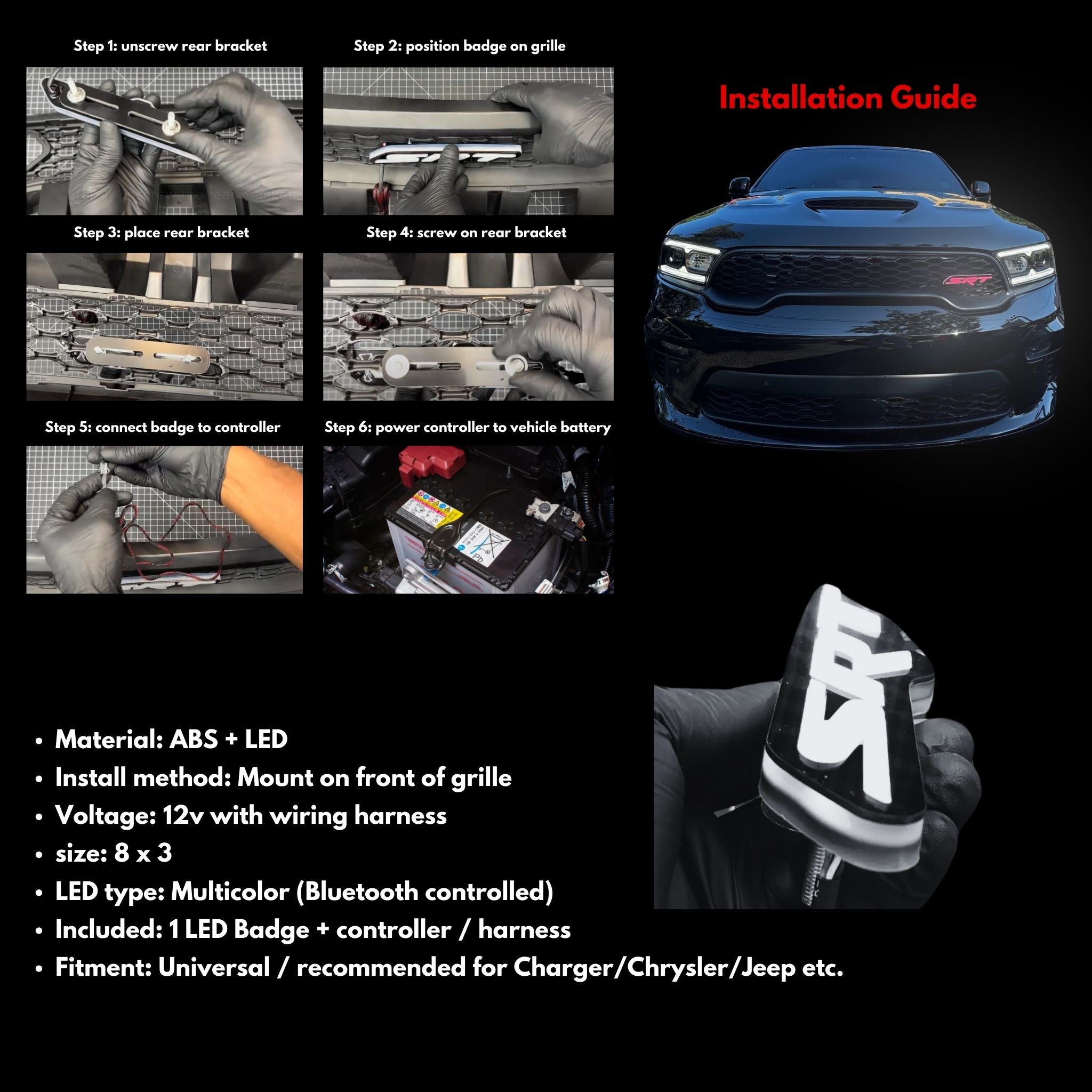 SRT LED Emblem Badge: (Multicolor) – Custom Multicolor LED Lighting by RGB Halo Kits