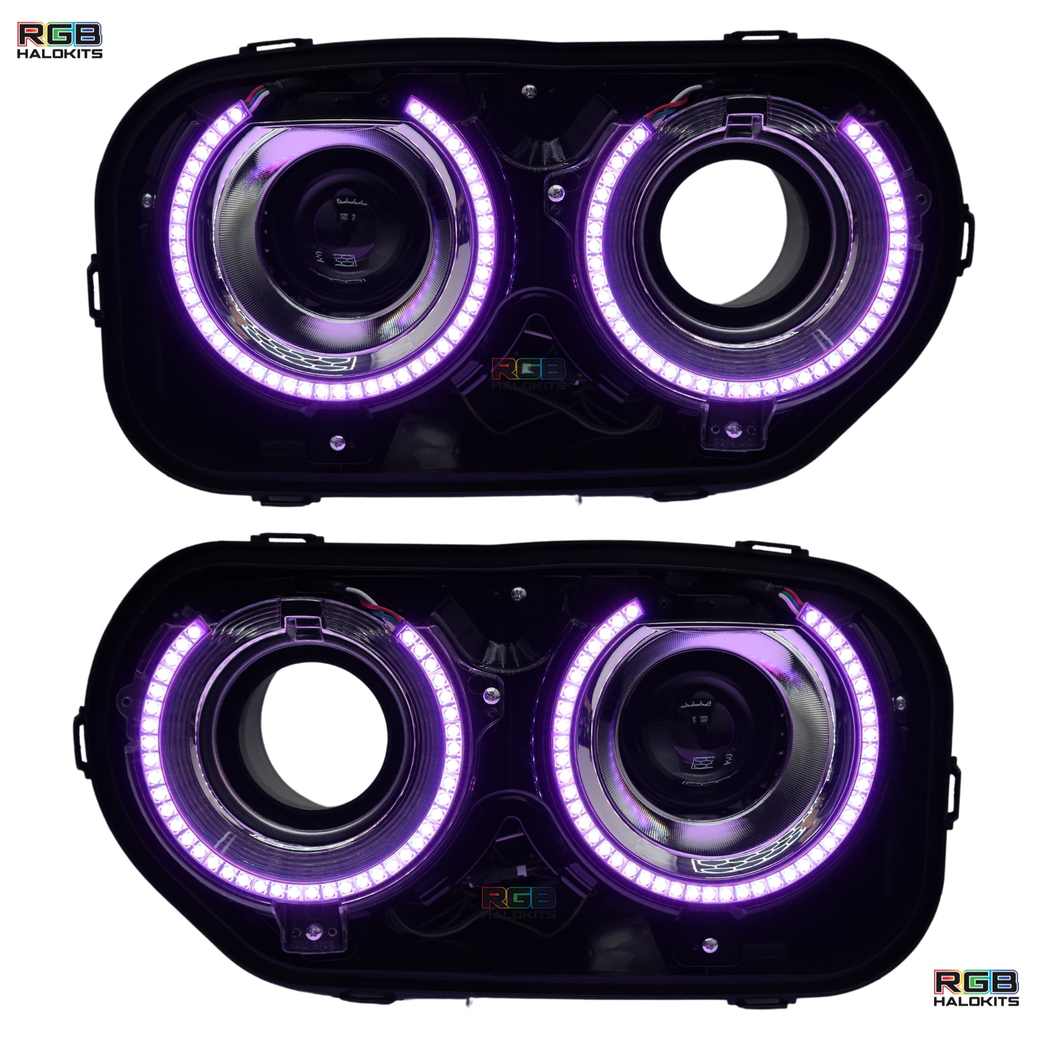 Dodge Challenger: Multicolor Headlights with RGBW Demon Eyes (2015-2023) – Custom Multicolor LED Lighting by RGB Halo Kits