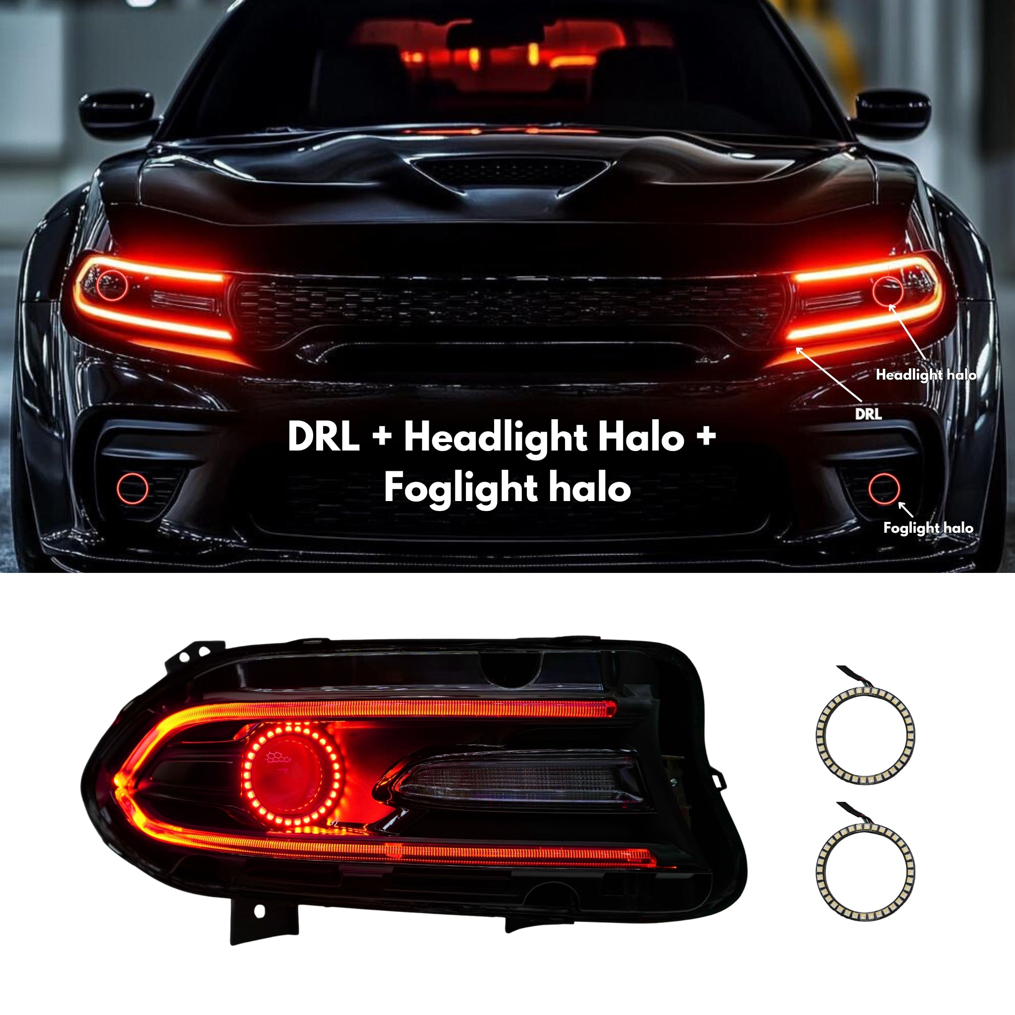 Dodge Charger RGBWA DRL Boards (2015-2023) – Custom Multicolor LED Lighting by RGB Halo Kits