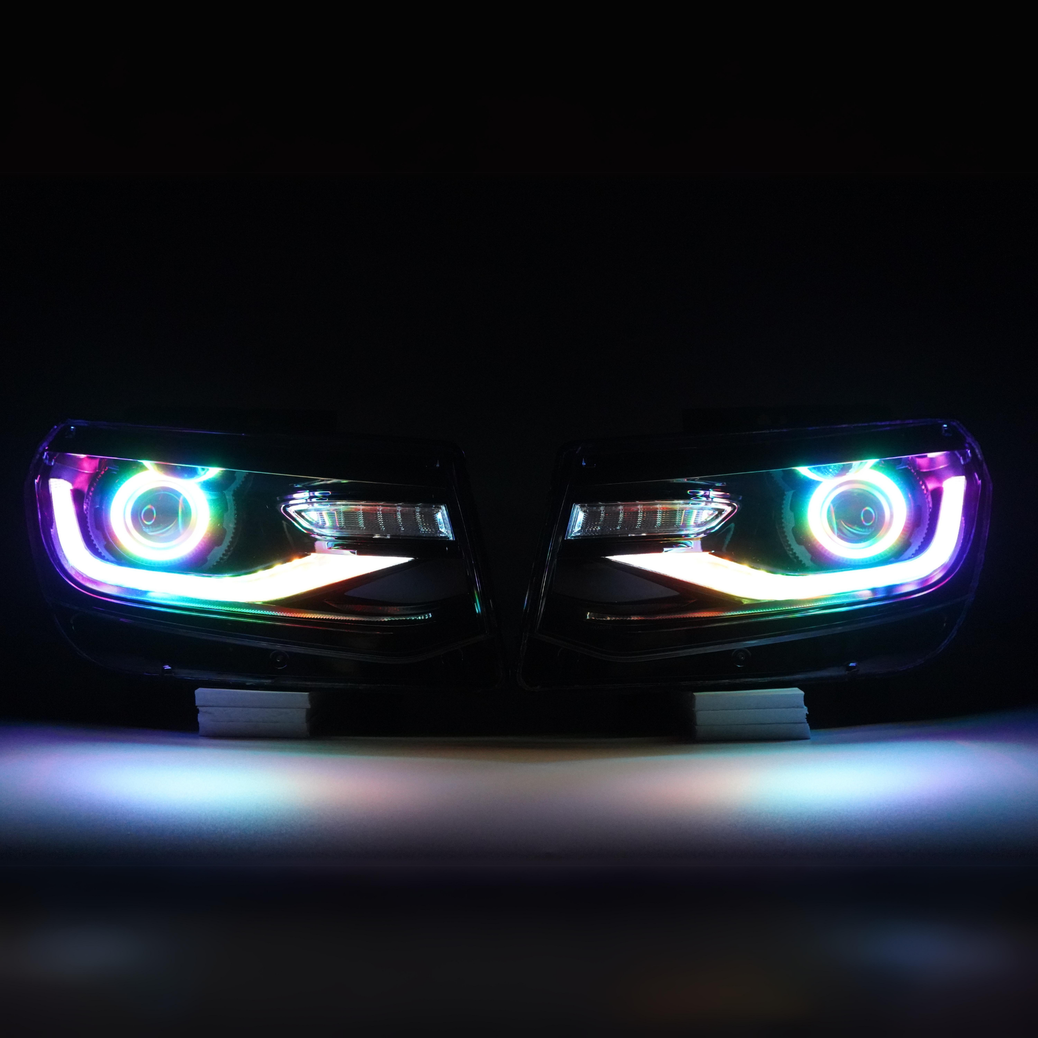 Chevrolet Camaro: Multicolor Flow Series Headlights (2014-2015) – Custom Multicolor LED Lighting by RGB Halo Kits
