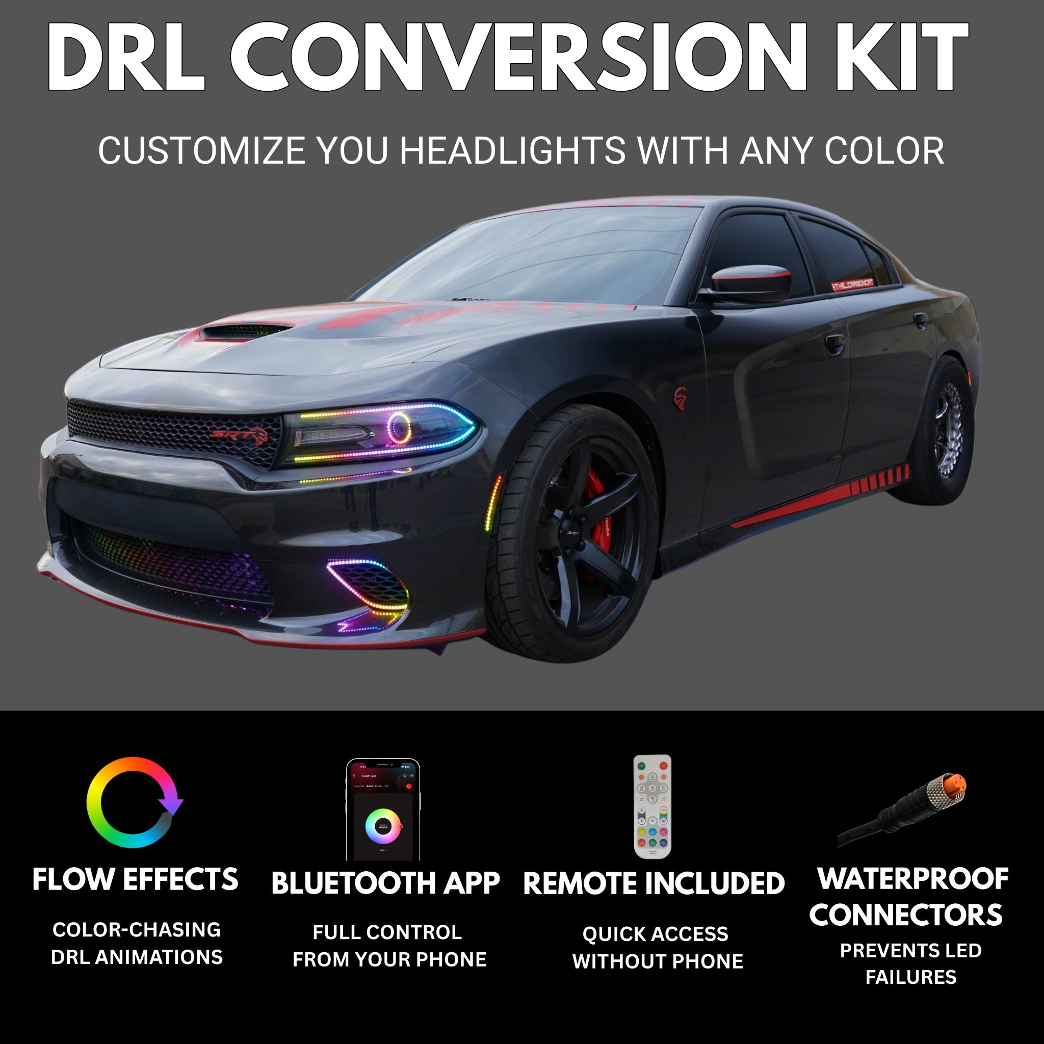 Dodge Charger Flow Series DRL Boards (2015-2023) – Custom Multicolor LED Lighting by RGB Halo Kits
