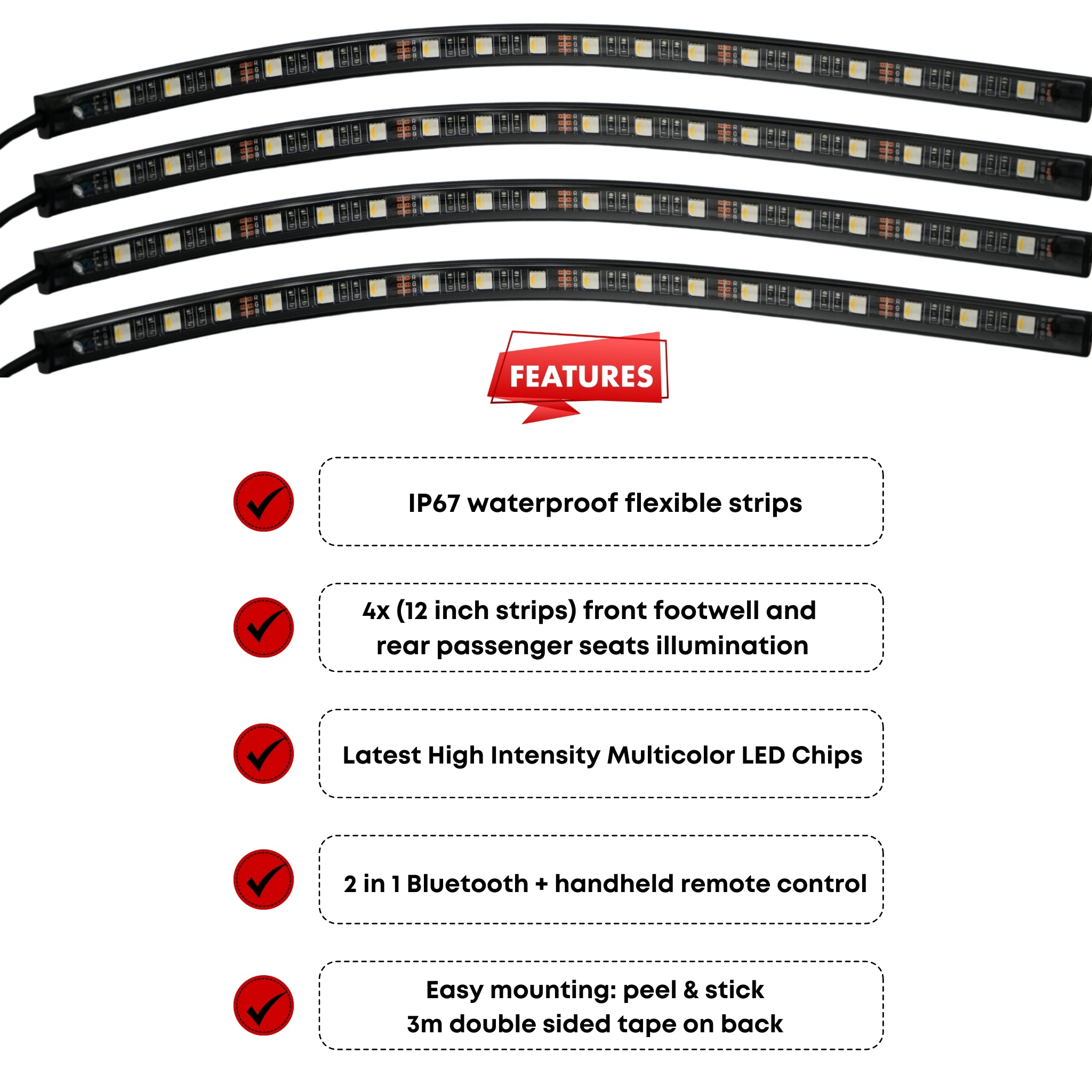 Interior Footwell Ambient Lighting Kit | Front + Rear Coverage – Custom Multicolor LED Lighting by RGB Halo Kits