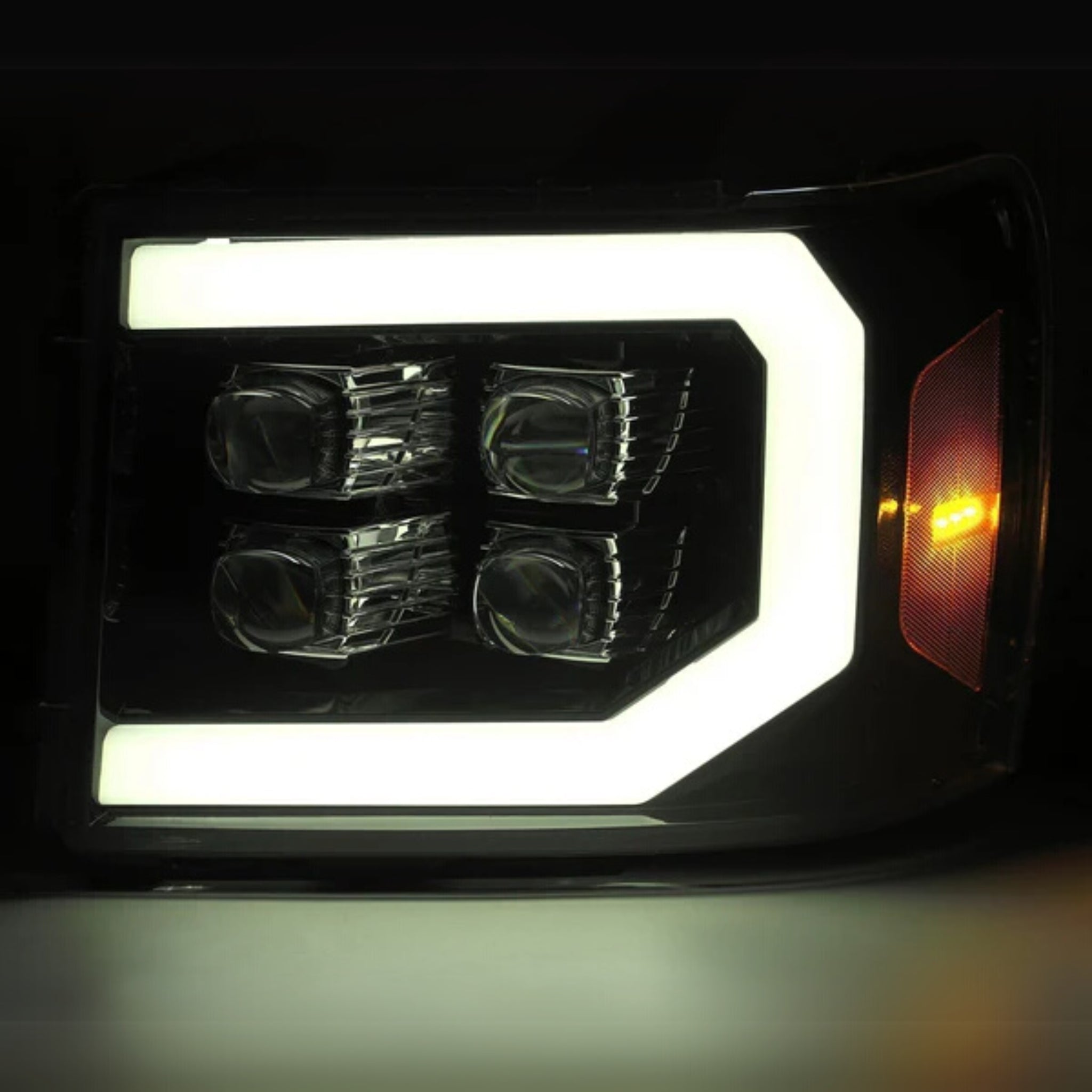 GMC Sierra: Multicolor Flow Series Jet Black Headlights (2007-2013) | Alpharex – Custom Multicolor LED Lighting by RGB Halo Kits
