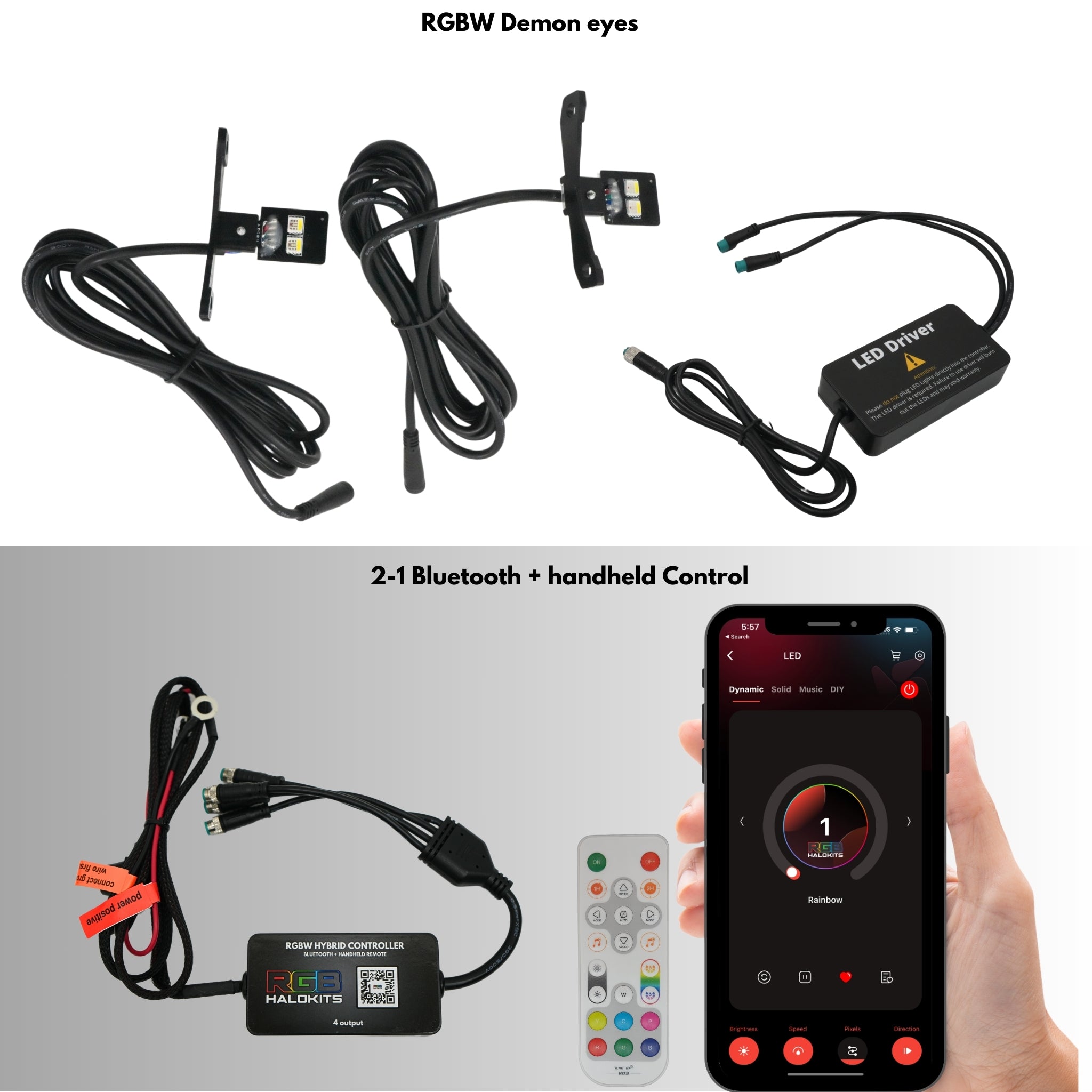 Multicolor Demon Eyes | Dual Intensity RGBW – Custom Multicolor LED Lighting by RGB Halo Kits