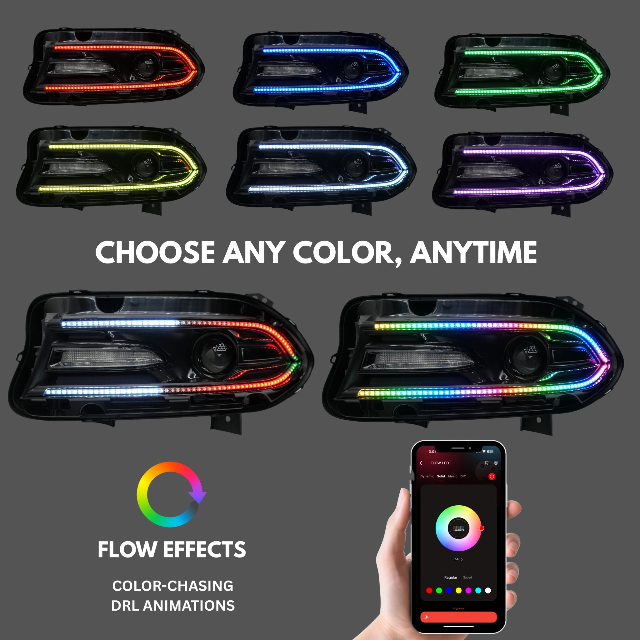 Dodge Charger Flow Series DRL Boards (2015-2023) – Custom Multicolor LED Lighting by RGB Halo Kits