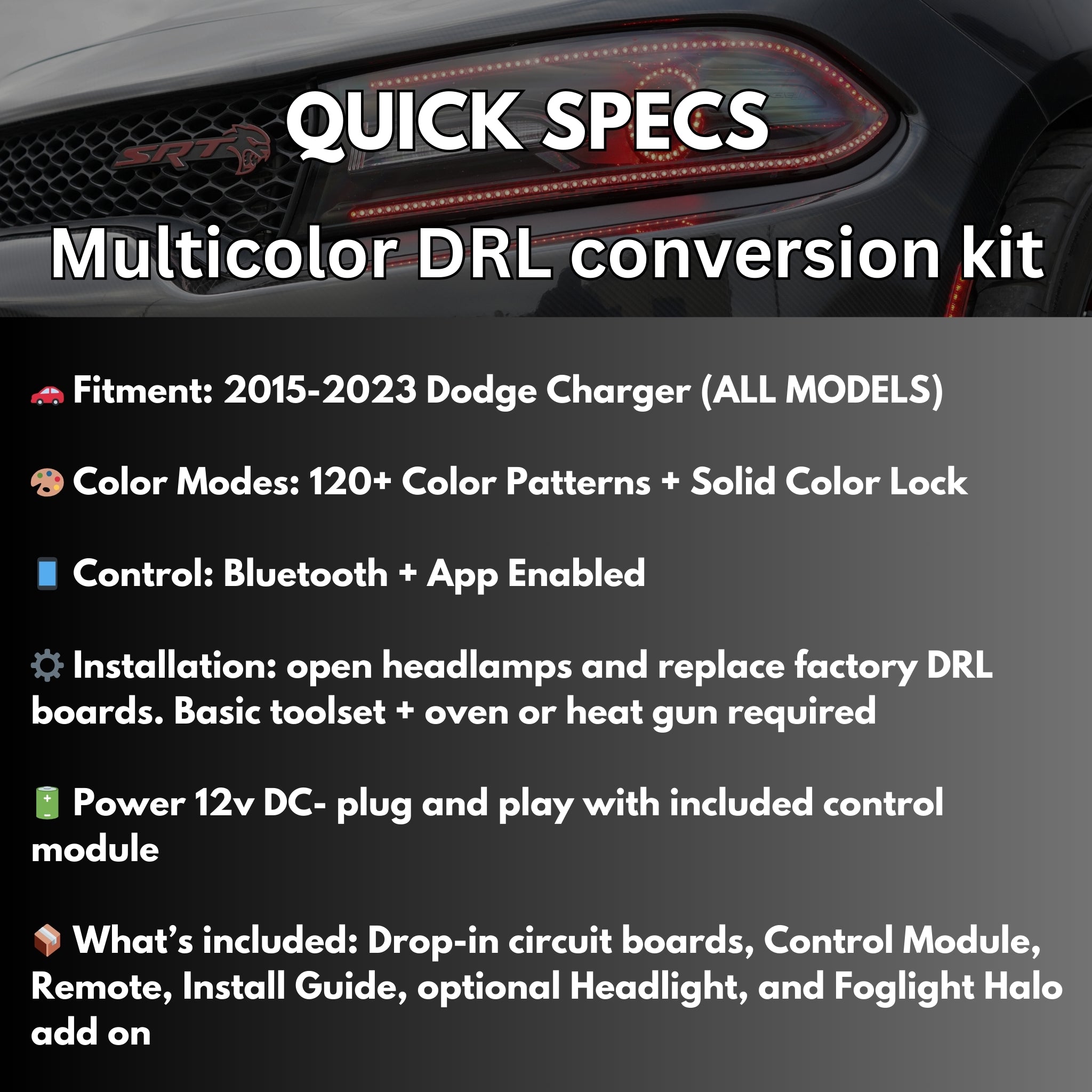 Dodge Charger Flow Series DRL Boards (2015-2023) – Custom Multicolor LED Lighting by RGB Halo Kits