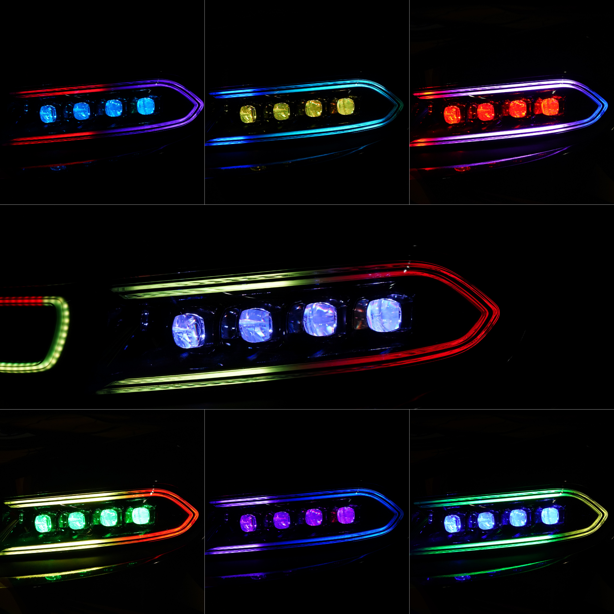 Dodge Charger: Multicolor Flow Series NOVA LED Alpha Black Headlights (2015-2023) – Custom Multicolor LED Lighting by RGB Halo Kits