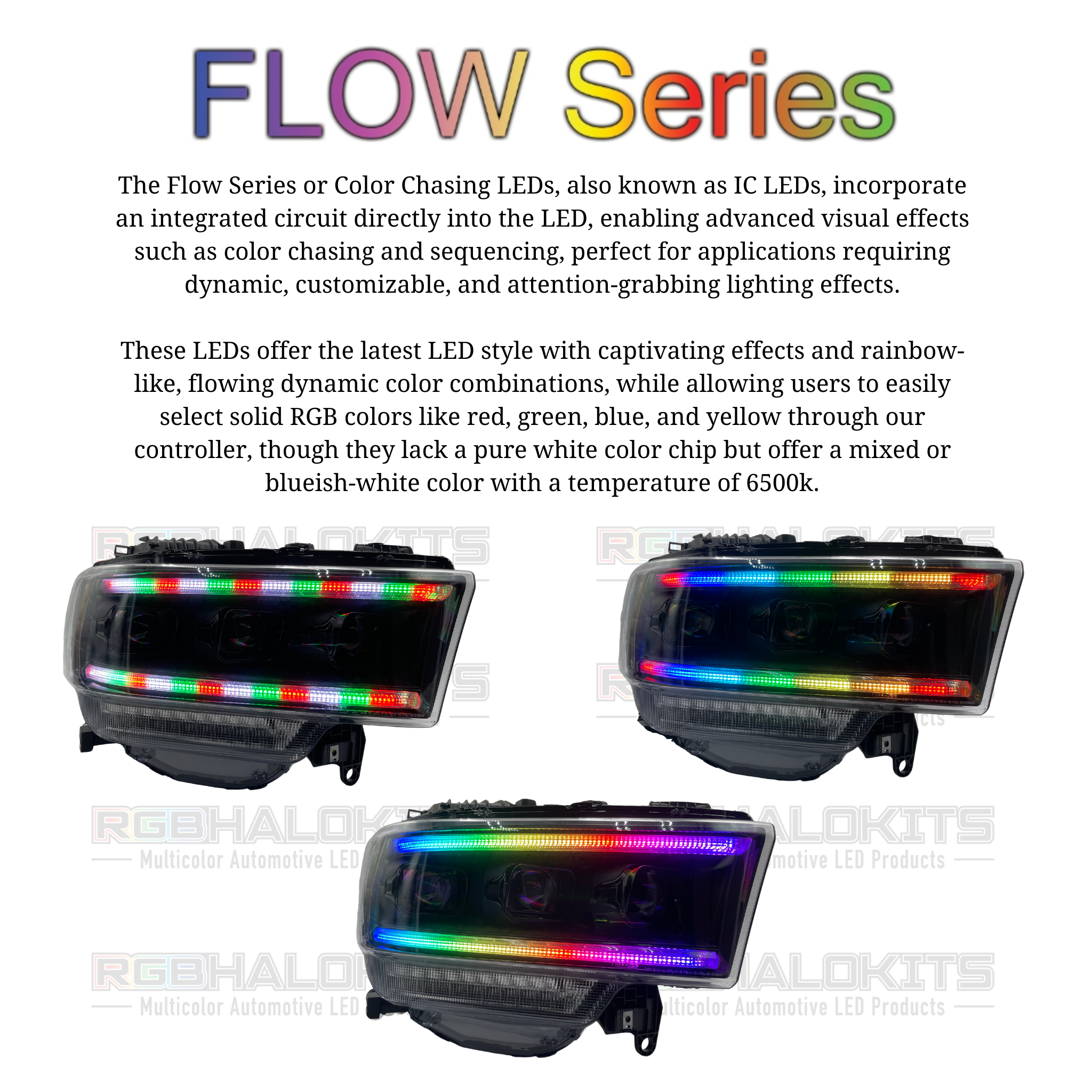 Ram HD: Multicolor Flow Series Headlights (2019-2023) | XB Morimoto – Custom Multicolor LED Lighting by RGB Halo Kits
