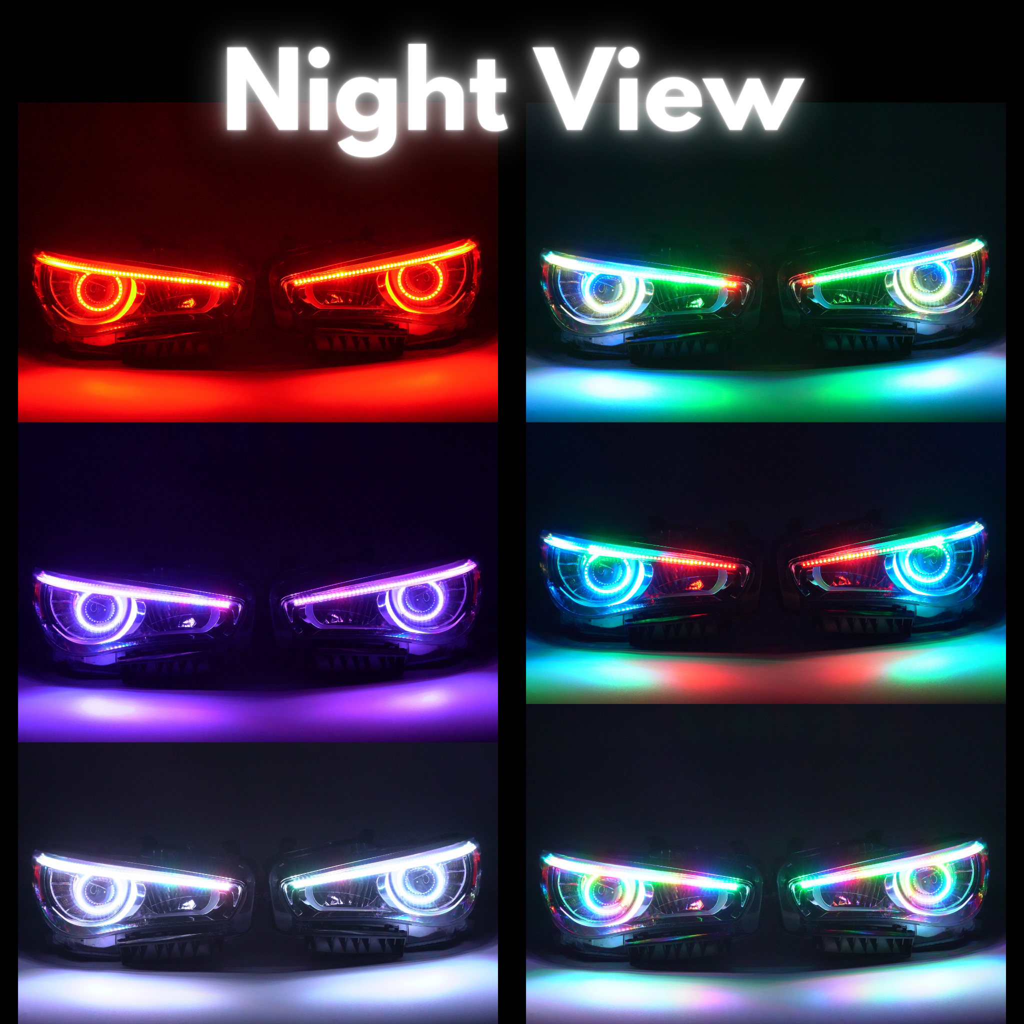 Infiniti Q50: Multicolor Headlights (2014-2024) – Custom Multicolor LED Lighting by RGB Halo Kits