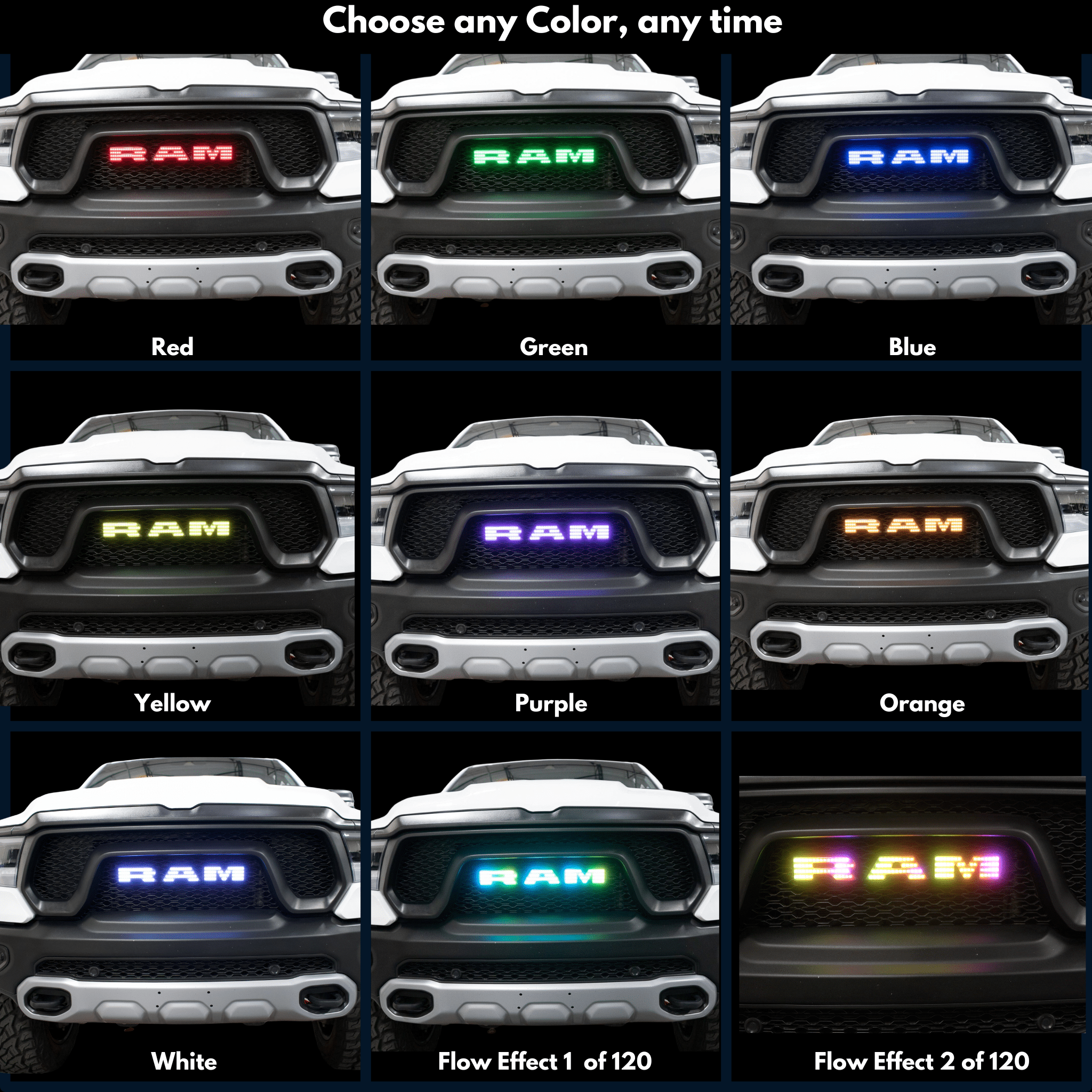 Ram LED Emblem: (Multicolor Flow) 2019-2024 – Custom Multicolor LED Lighting by RGB Halo Kits