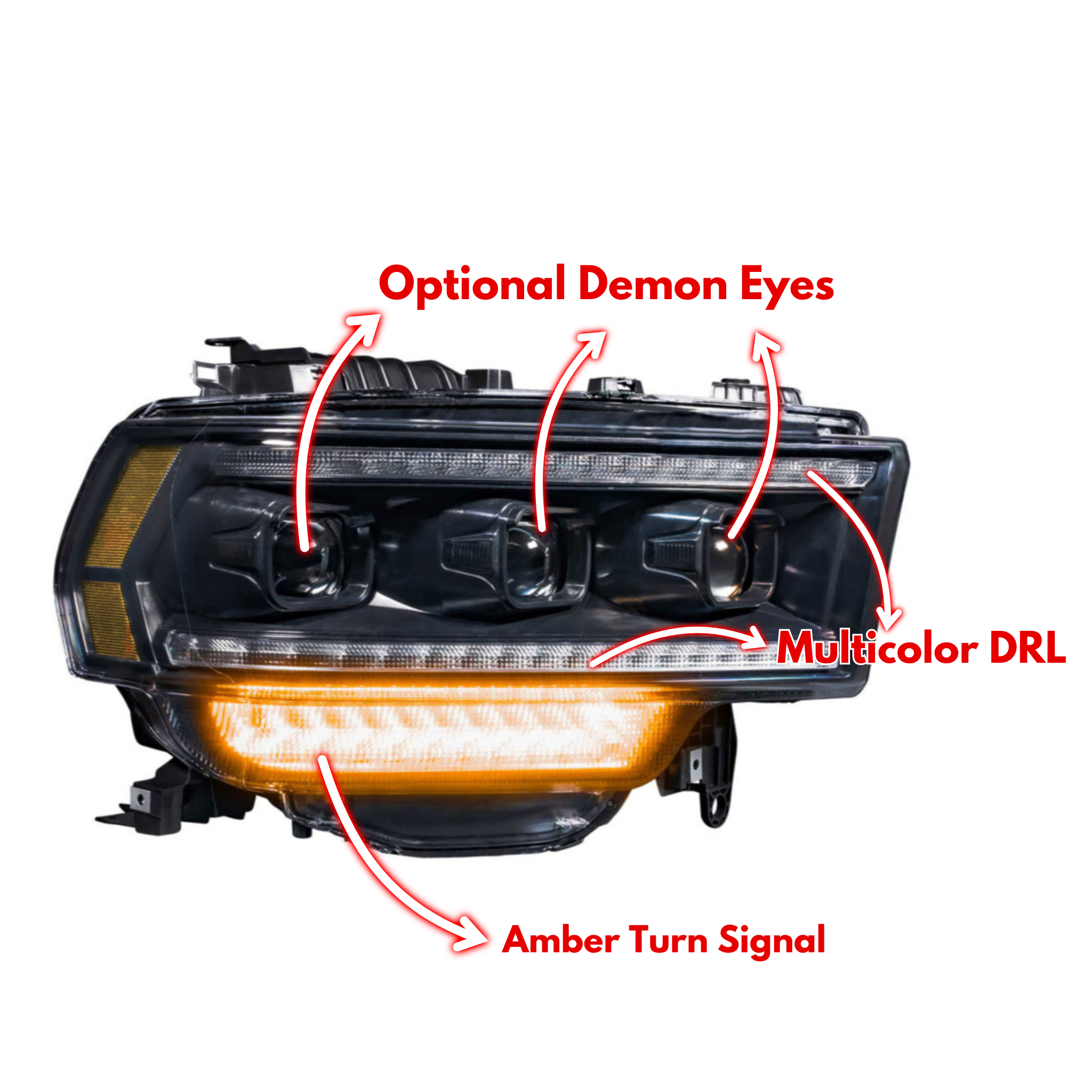 Ram HD: Multicolor Flow Series Headlights (2019-2023) | XB Morimoto – Custom Multicolor LED Lighting by RGB Halo Kits