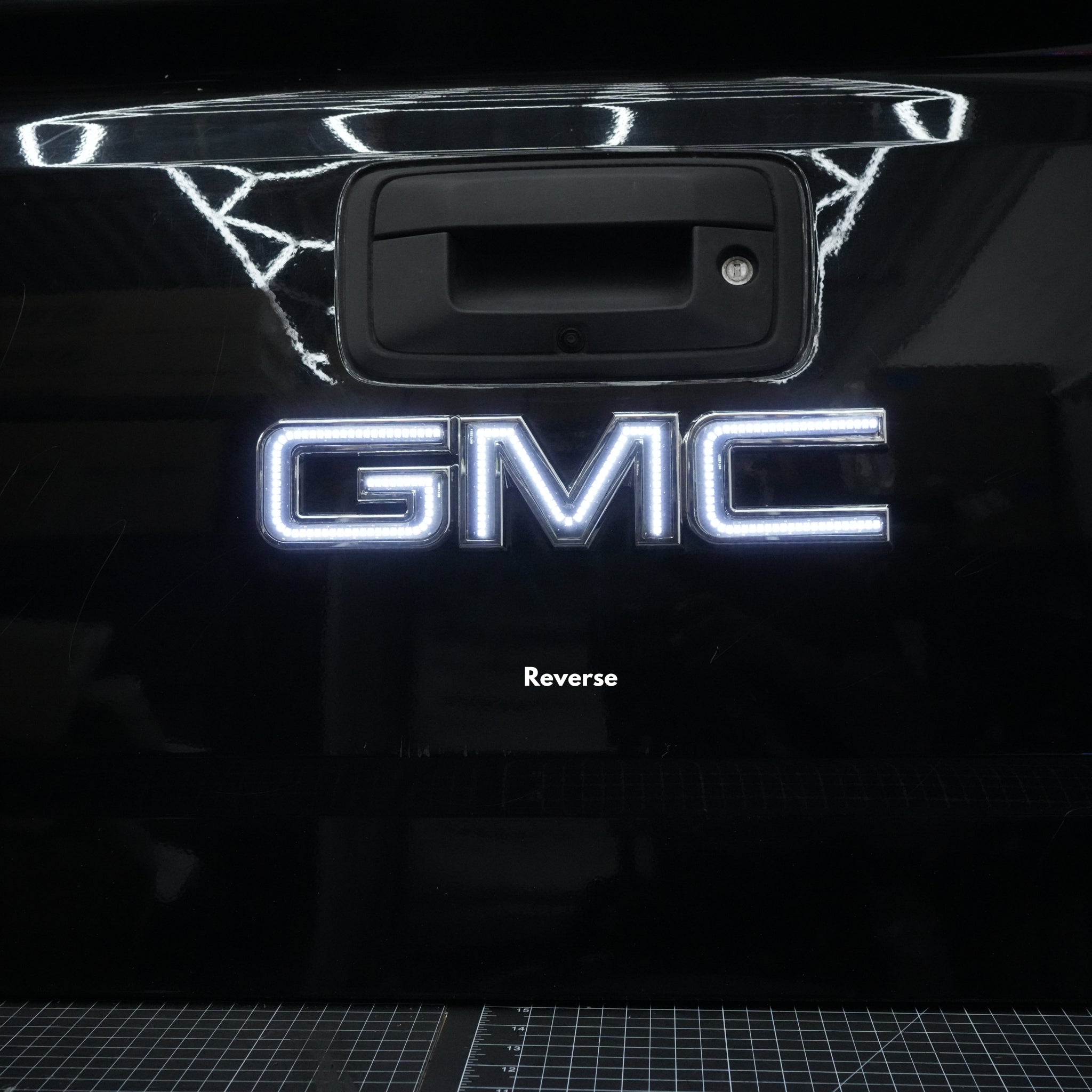 Rear Tailgate: GMC LED Emblem – Custom Multicolor LED Lighting by RGB Halo Kits