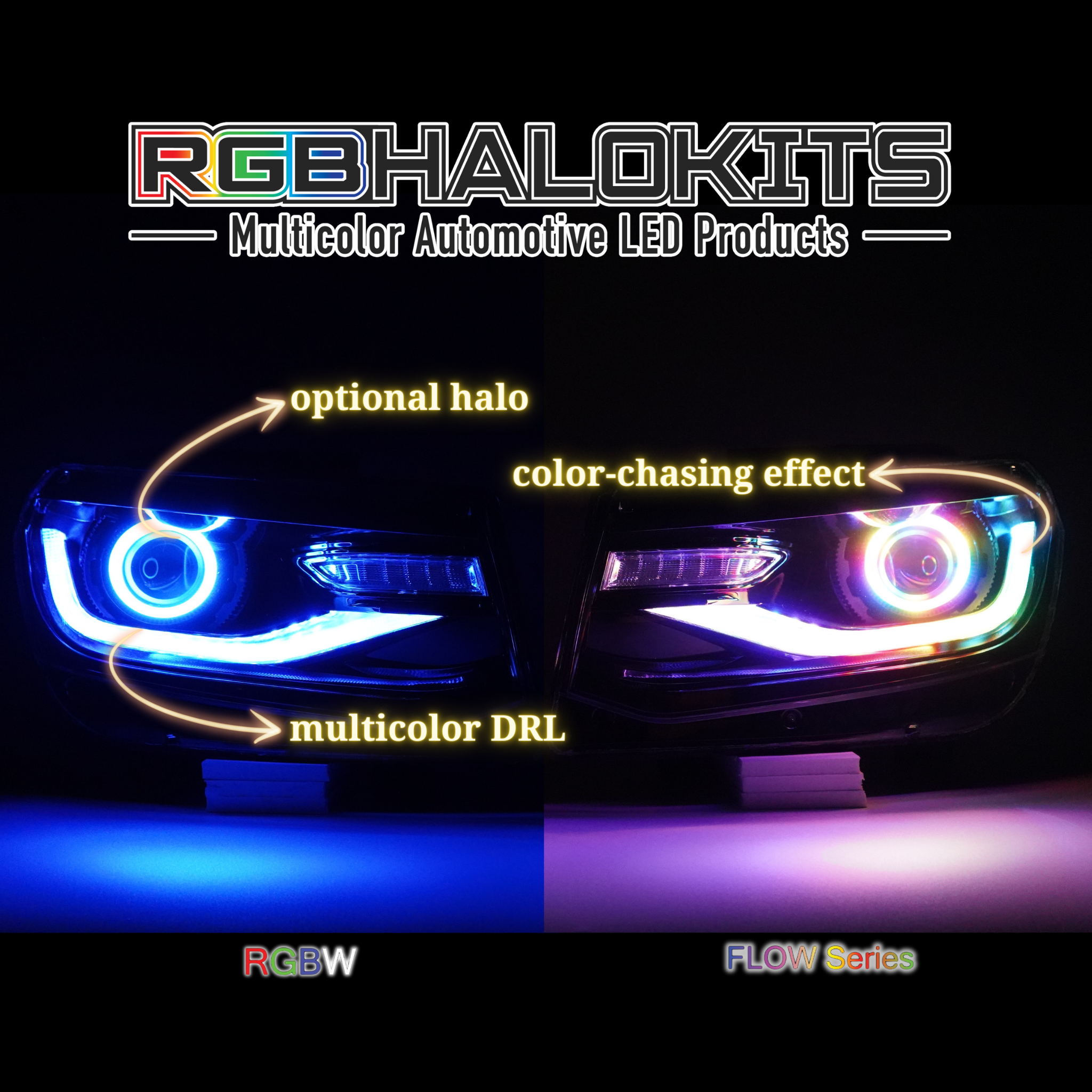 Chevrolet Camaro: Multicolor Flow Series Headlights (2014-2015) – Custom Multicolor LED Lighting by RGB Halo Kits