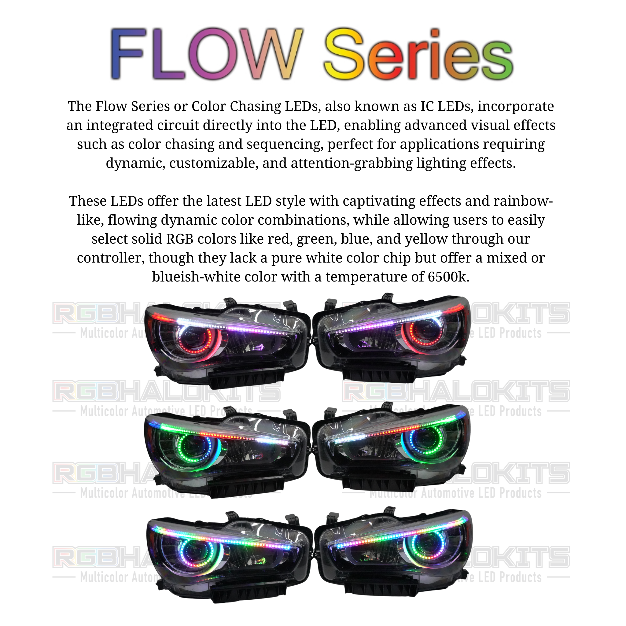 Infiniti Q50: Multicolor Headlights (2014-2024) – Custom Multicolor LED Lighting by RGB Halo Kits