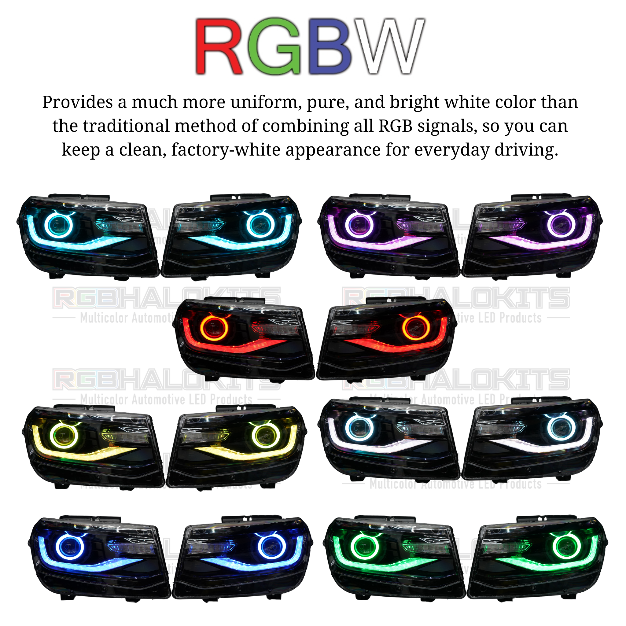 Chevrolet Camaro: Multicolor Flow Series Headlights (2014-2015) – Custom Multicolor LED Lighting by RGB Halo Kits