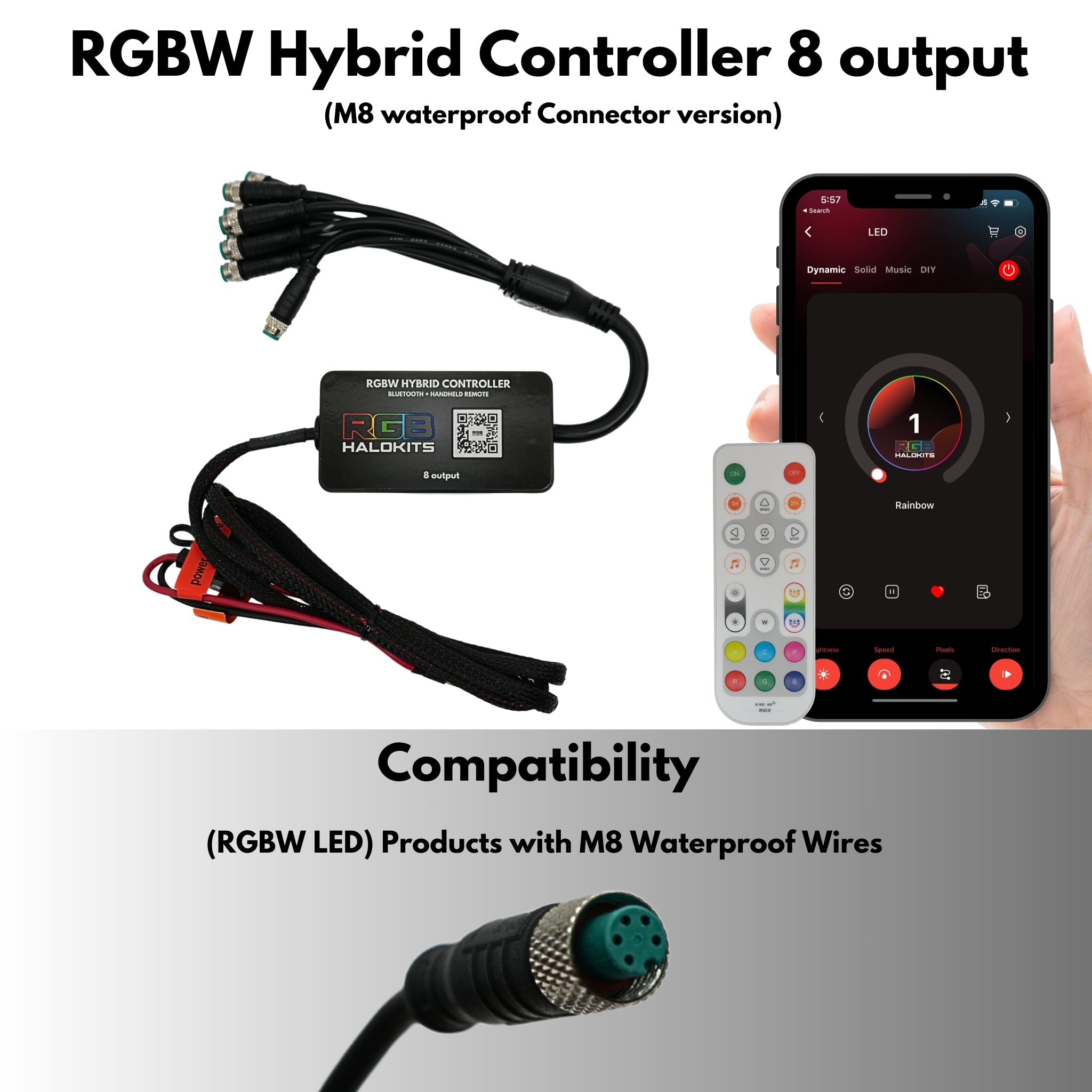 Hybrid LED Controller (Bluetooth + Handheld) – Custom Multicolor LED Lighting by RGB Halo Kits