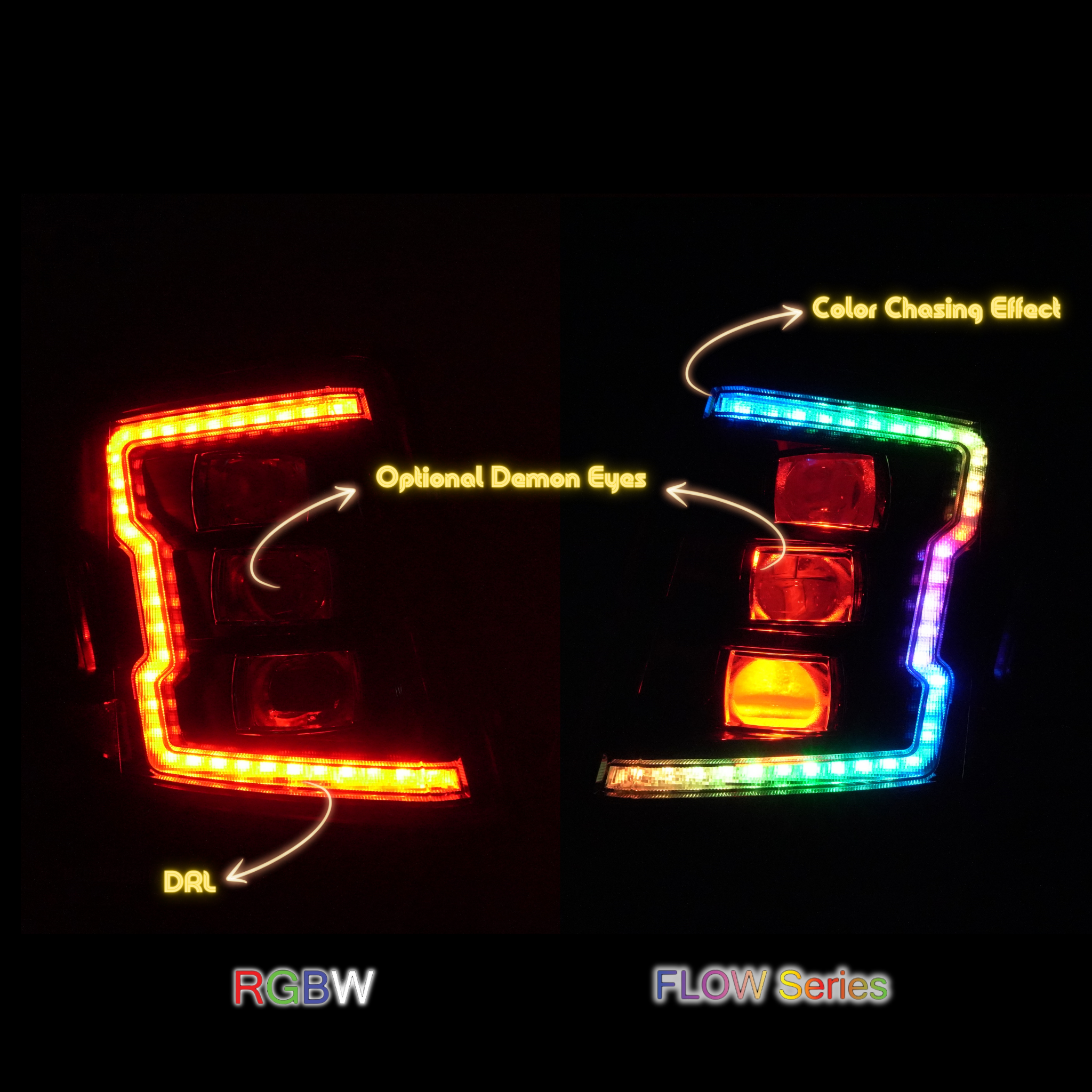 Chevrolet Tahoe / Suburban: Multicolor Flow Series Headlights (2015-2020) | XB Morimoto – Custom Multicolor LED Lighting by RGB Halo Kits
