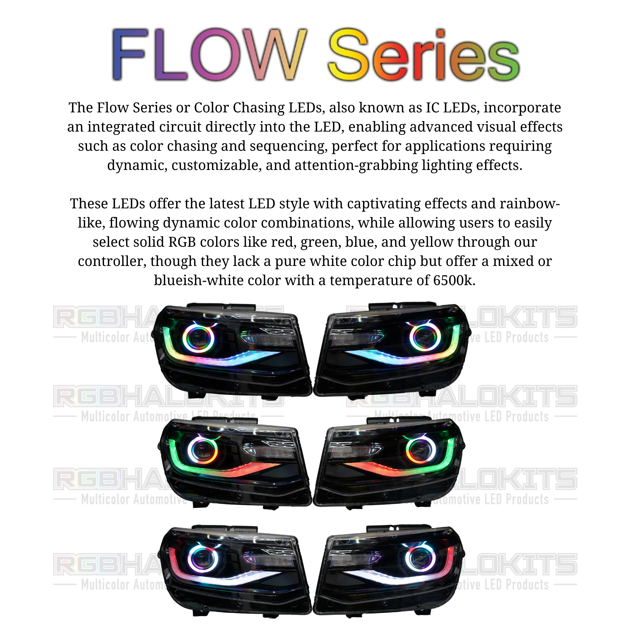 Chevrolet Camaro: Multicolor Flow Series Headlights (2014-2015) – Custom Multicolor LED Lighting by RGB Halo Kits