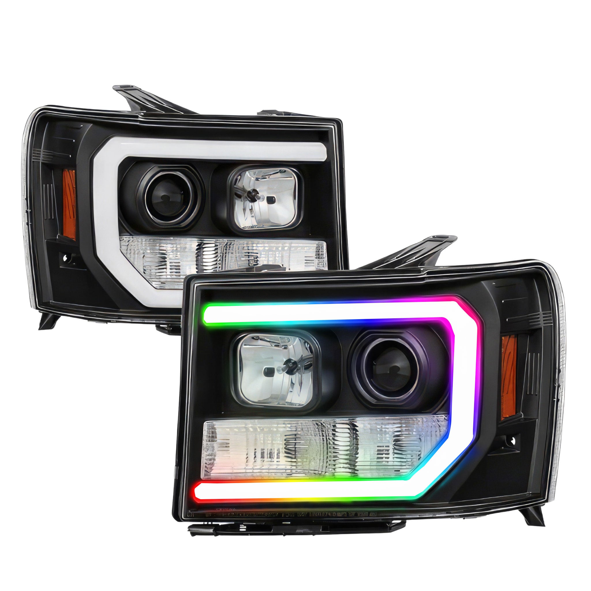 GMC Sierra 1500/2500/3500 (2007-2013) / Sierra Denali (2008-2013) / Sierra 2500HD/3500HD (2007-2013): Multicolor Flow Series Headlights | Spyder – Custom Multicolor LED Lighting by RGB Halo Kits