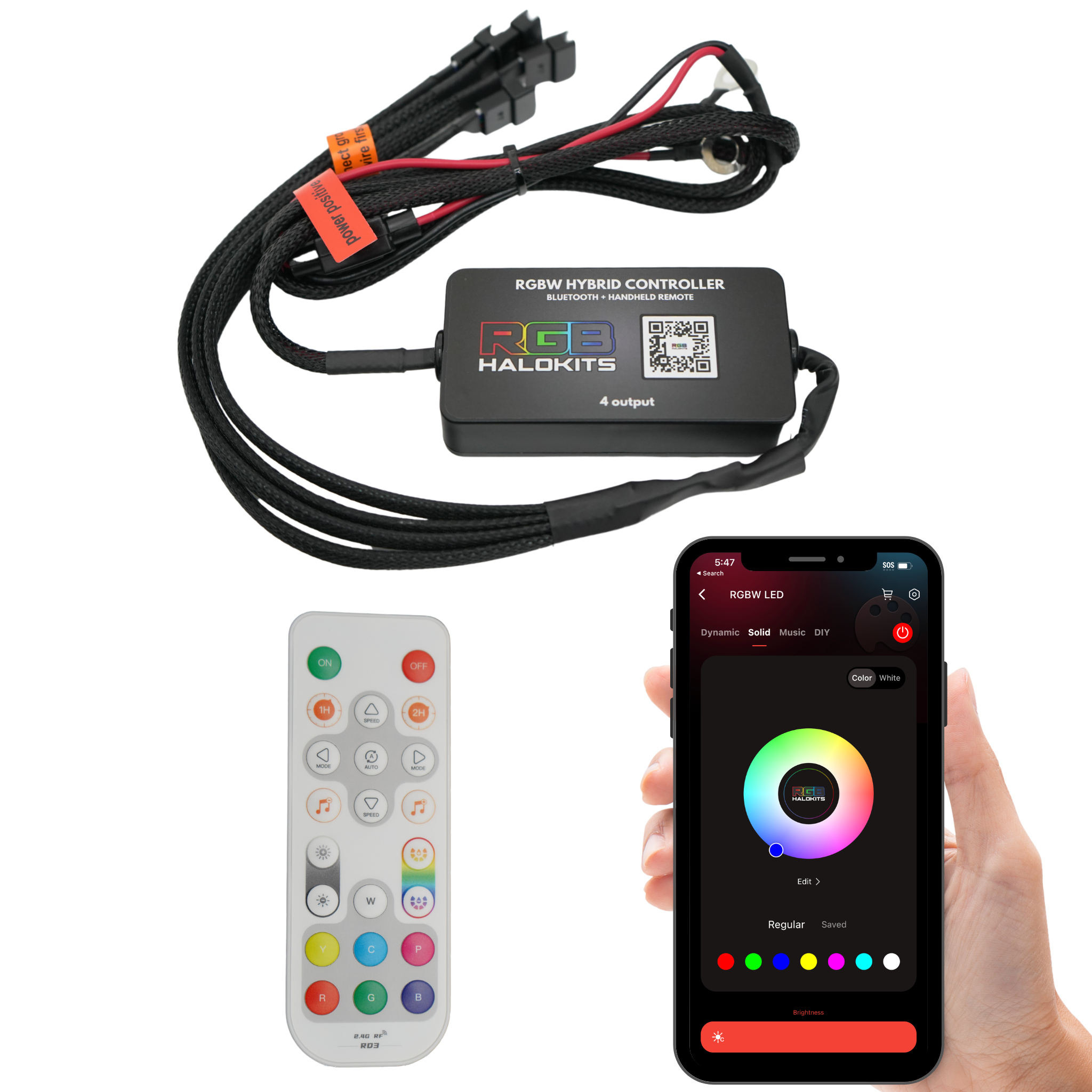 Hybrid LED Controller (Bluetooth + Handheld) – Custom Multicolor LED Lighting by RGB Halo Kits