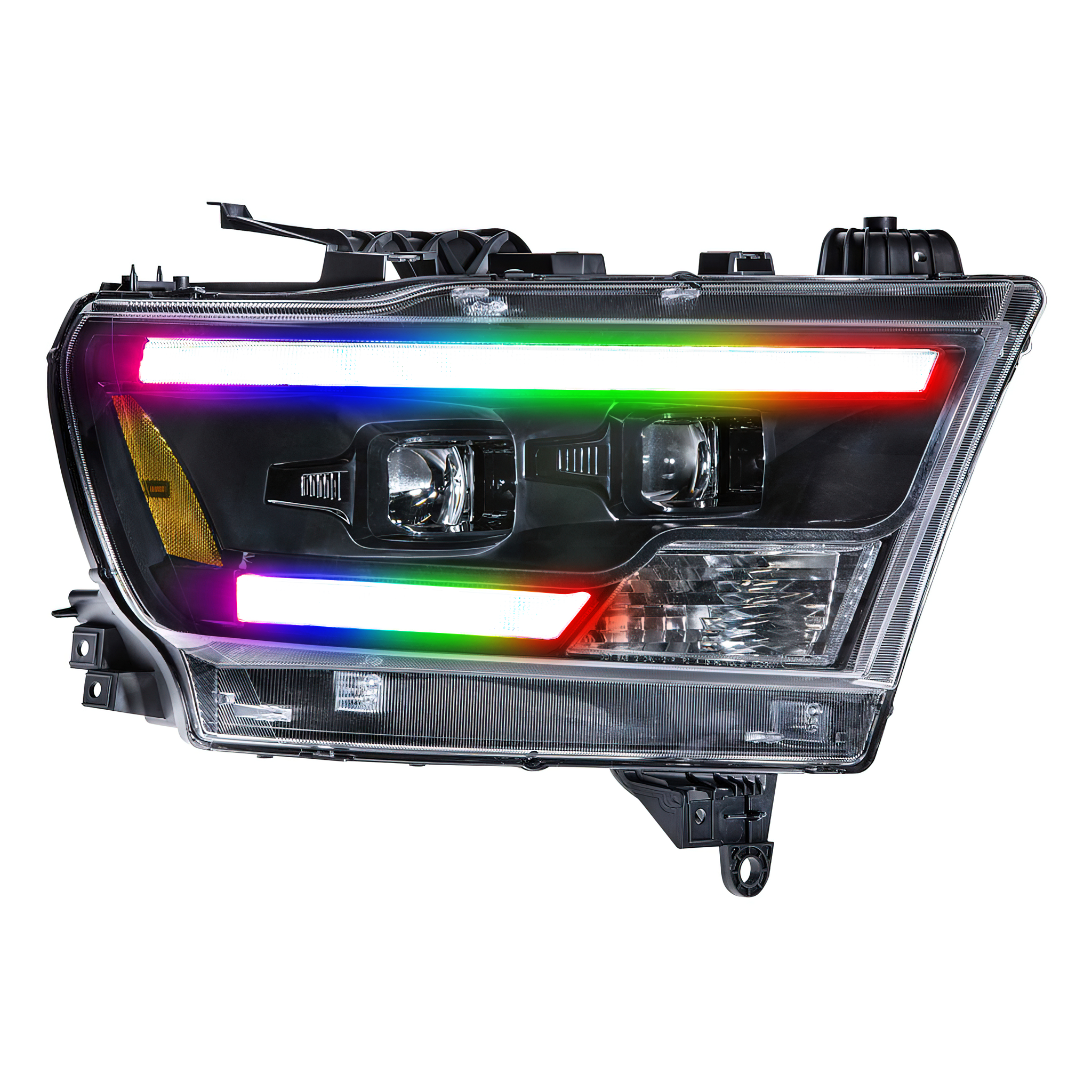 Ram 1500: Multicolor Flow Series Headlights (2019-2023) | XB Hybrid Morimoto – Custom Multicolor LED Lighting by RGB Halo Kits