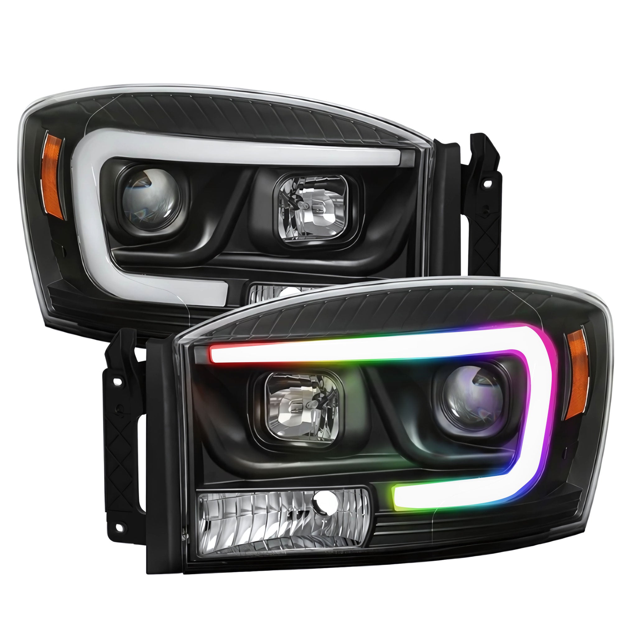Dodge Ram 1500 (2006-2008) / Ram 2500/3500 (2006-2009): Multicolor Flow Series Headlights | Spyder – Custom Multicolor LED Lighting by RGB Halo Kits