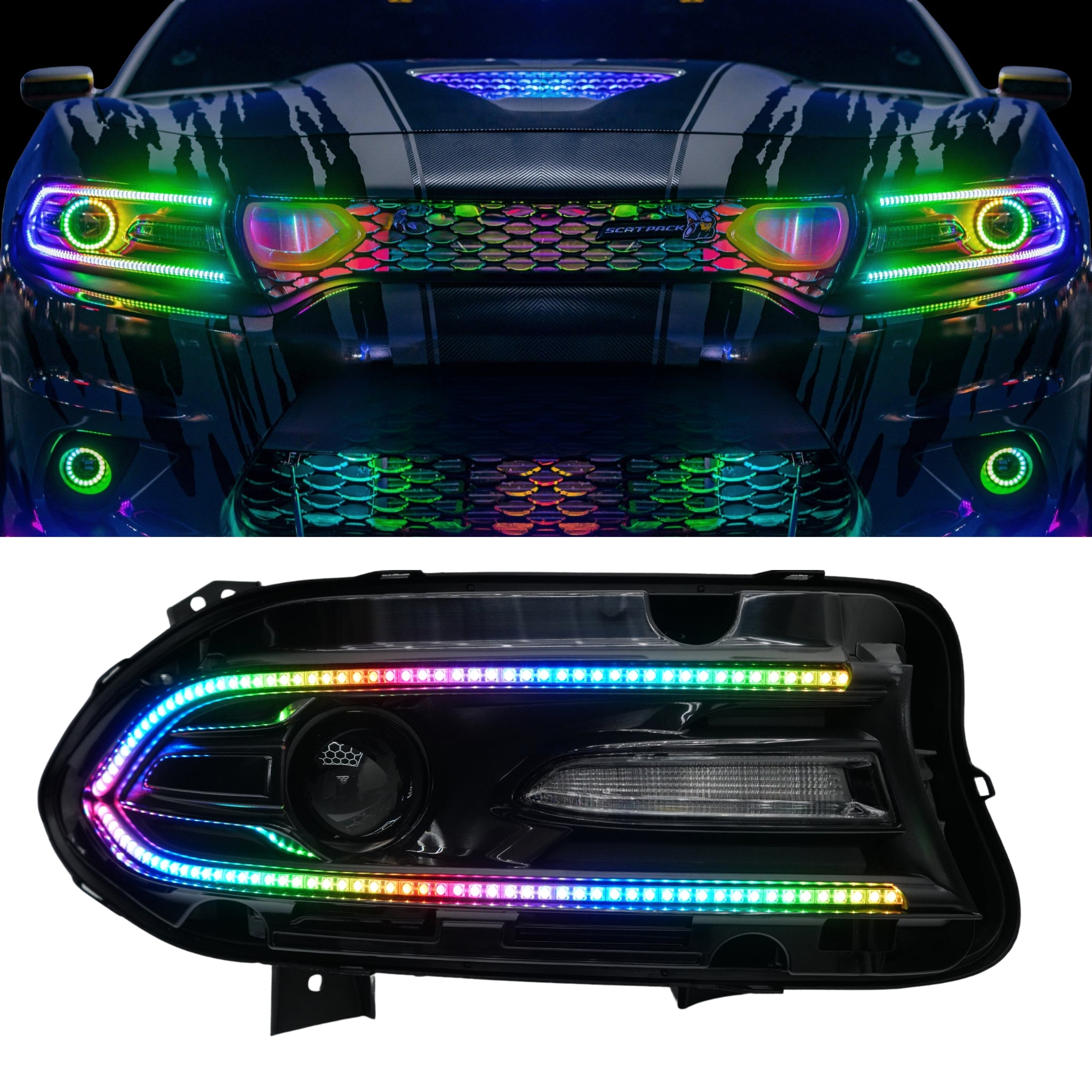 Dodge Charger Flow Series DRL Boards (2015-2023) – Custom Multicolor LED Lighting by RGB Halo Kits