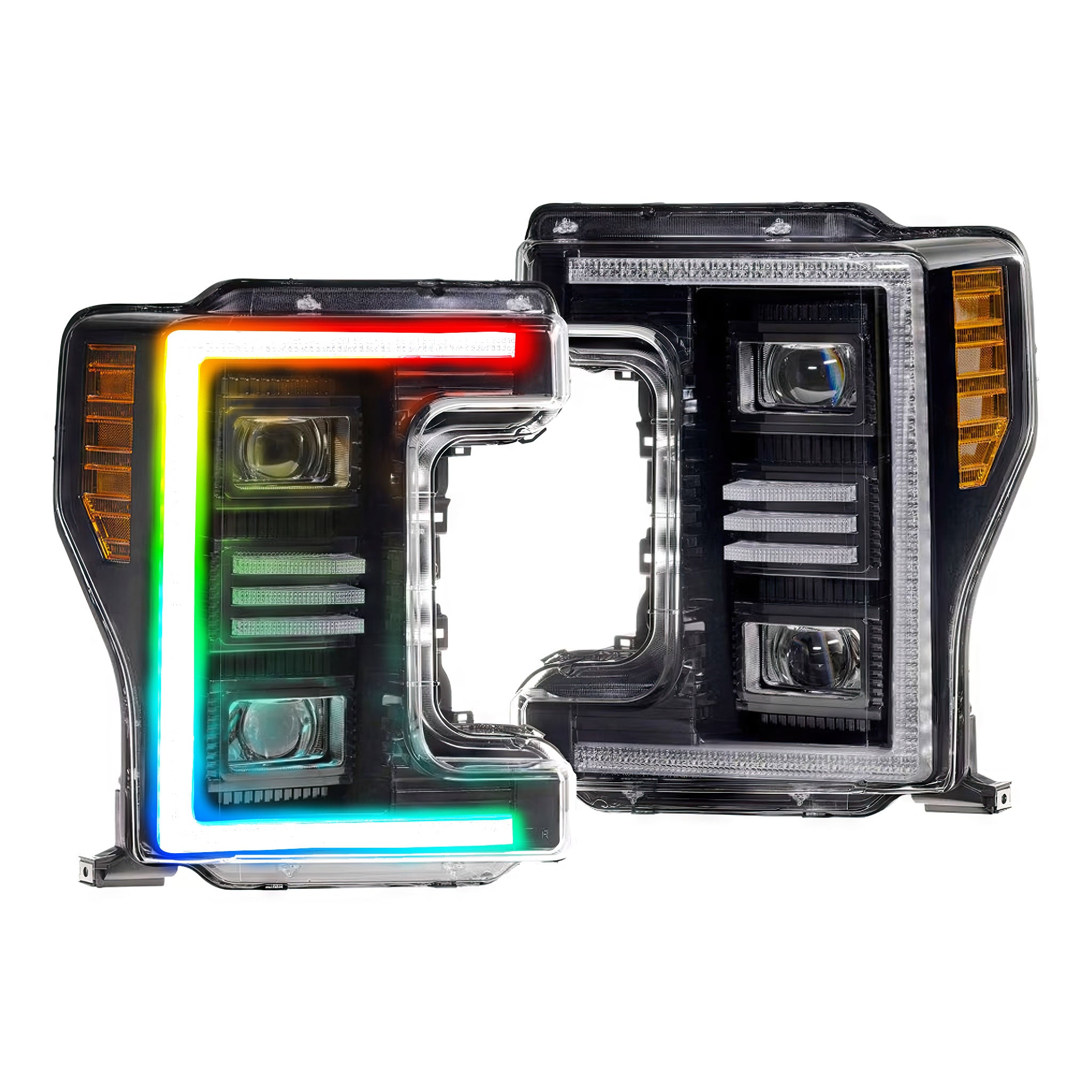 Ford Super Duty: Multicolor Flow Series Headlights (2017-2019) | XB Hybrid Morimoto – Custom Multicolor LED Lighting by RGB Halo Kits