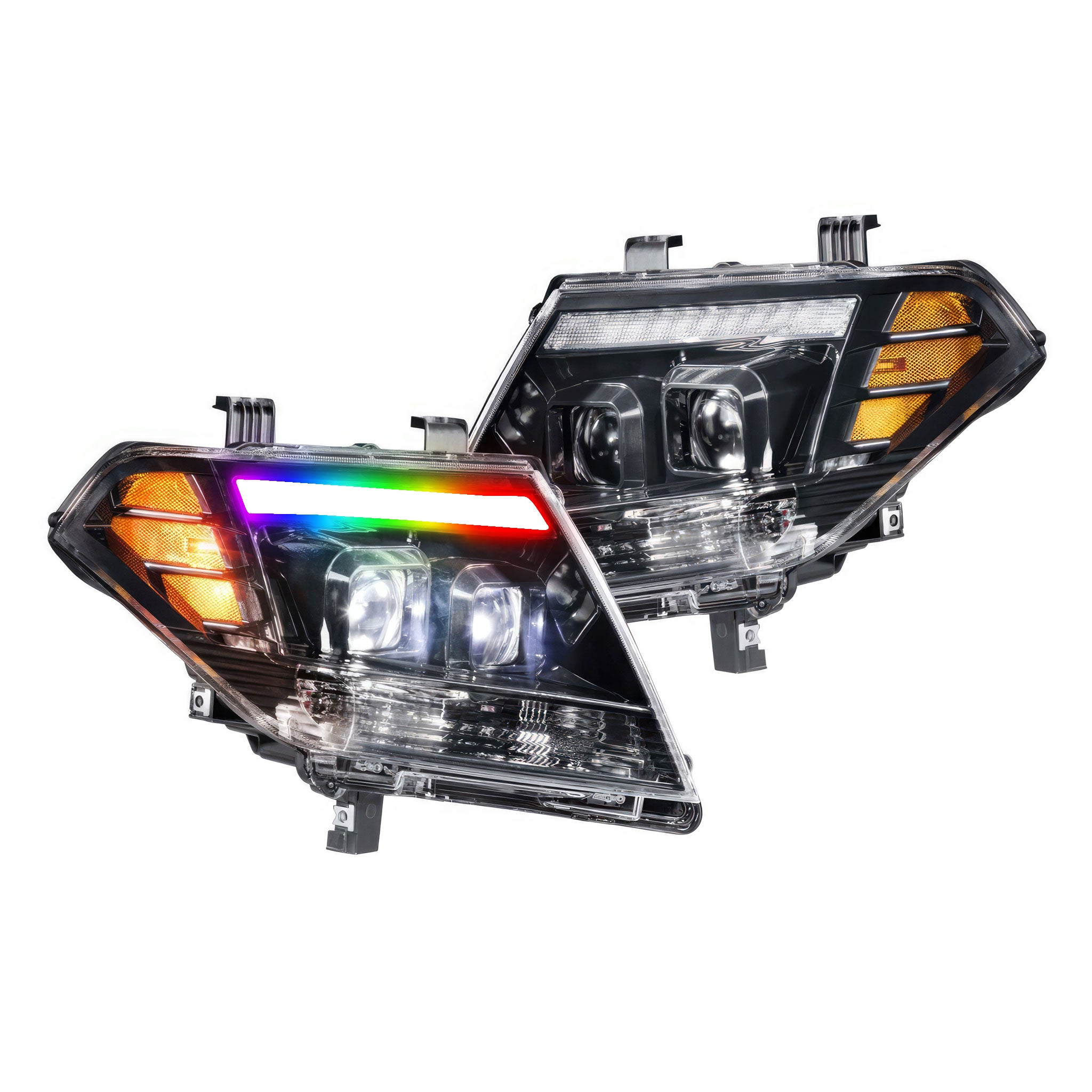Nissan Frontier: Multicolor Flow Series Headlights (2009-2020) | XB Hybrid Morimoto – Custom Multicolor LED Lighting by RGB Halo Kits