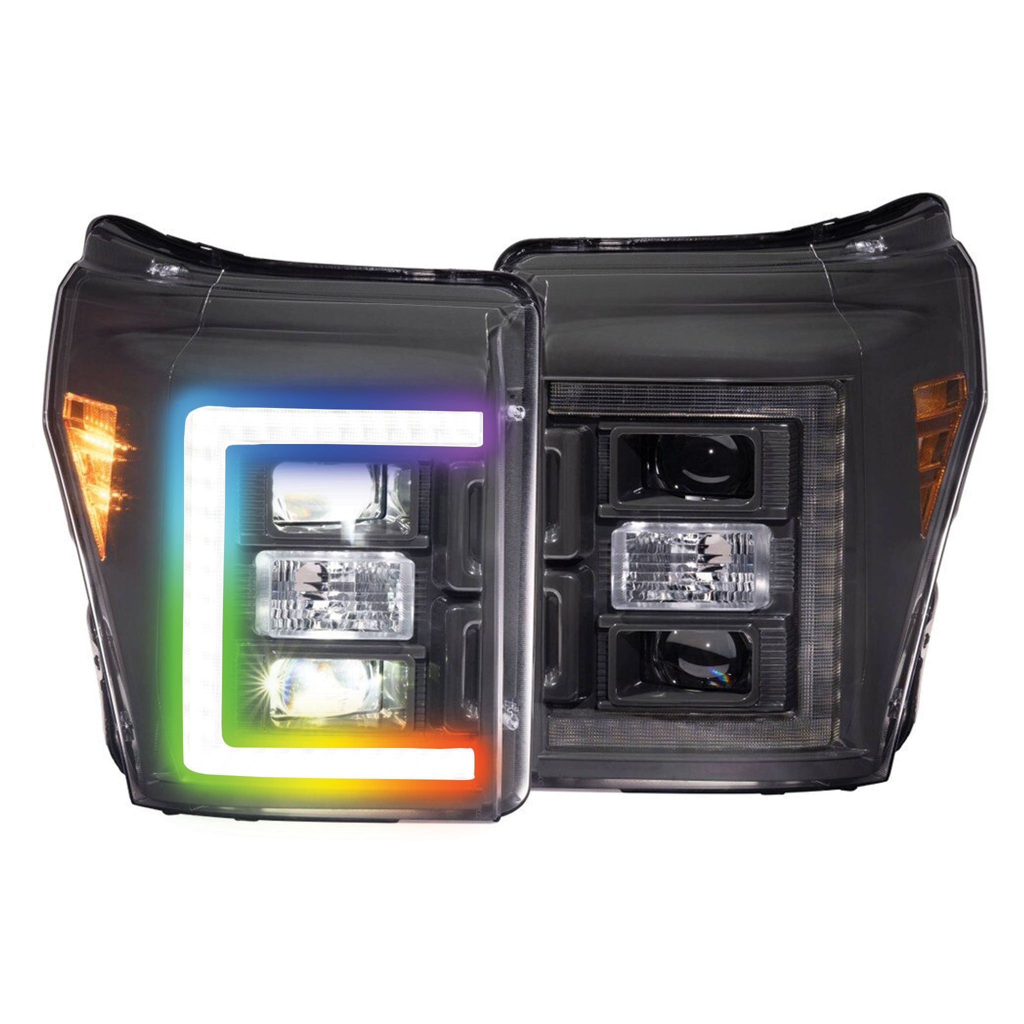 Ford Super Duty: Multicolor Flow Series Headlights (2011-2016) | XB Hybrid Morimoto – Custom Multicolor LED Lighting by RGB Halo Kits