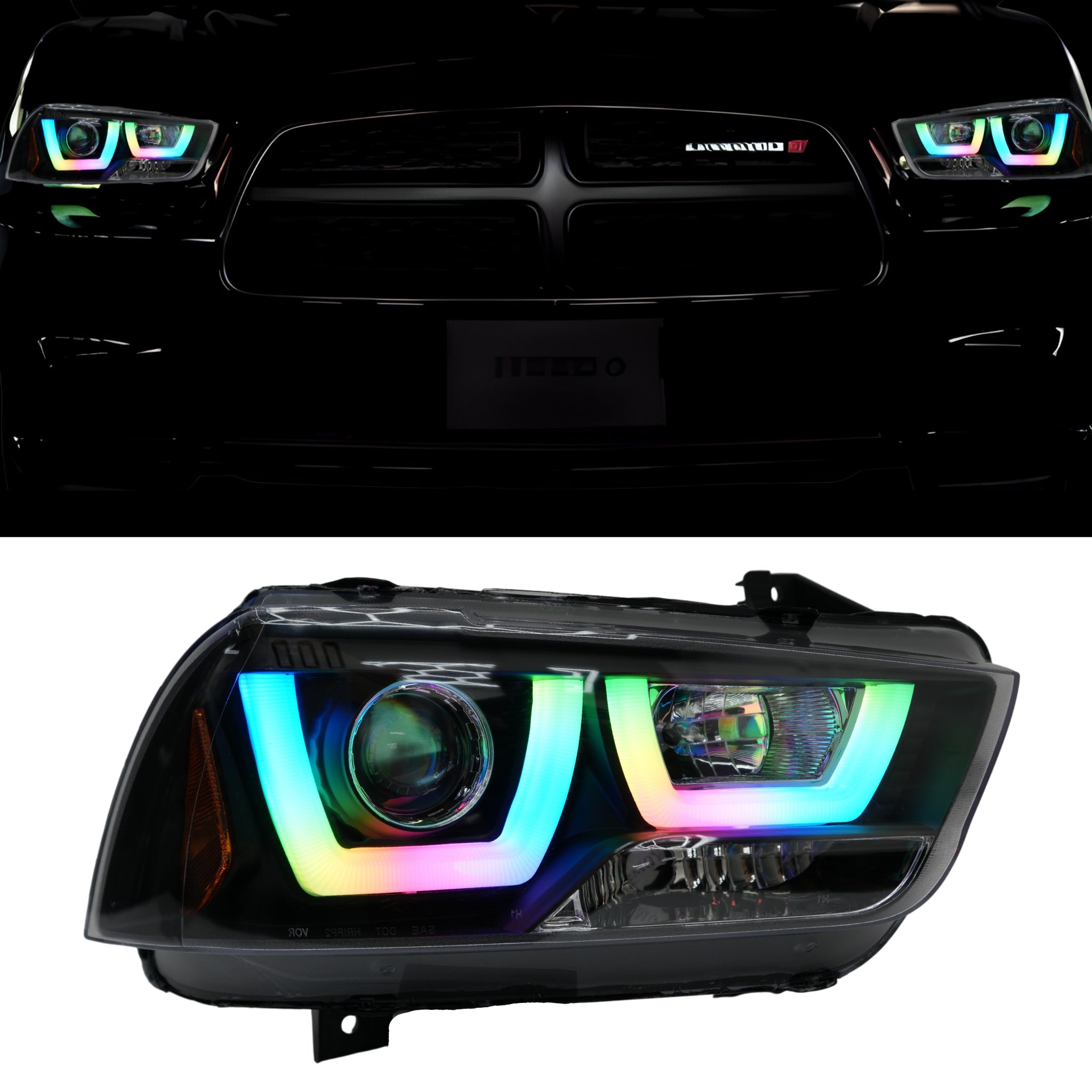 Dodge Charger Flow Series DRL Boards (for 2011-2014 Spec-D Headlights) – Custom Multicolor LED Lighting by RGB Halo Kits