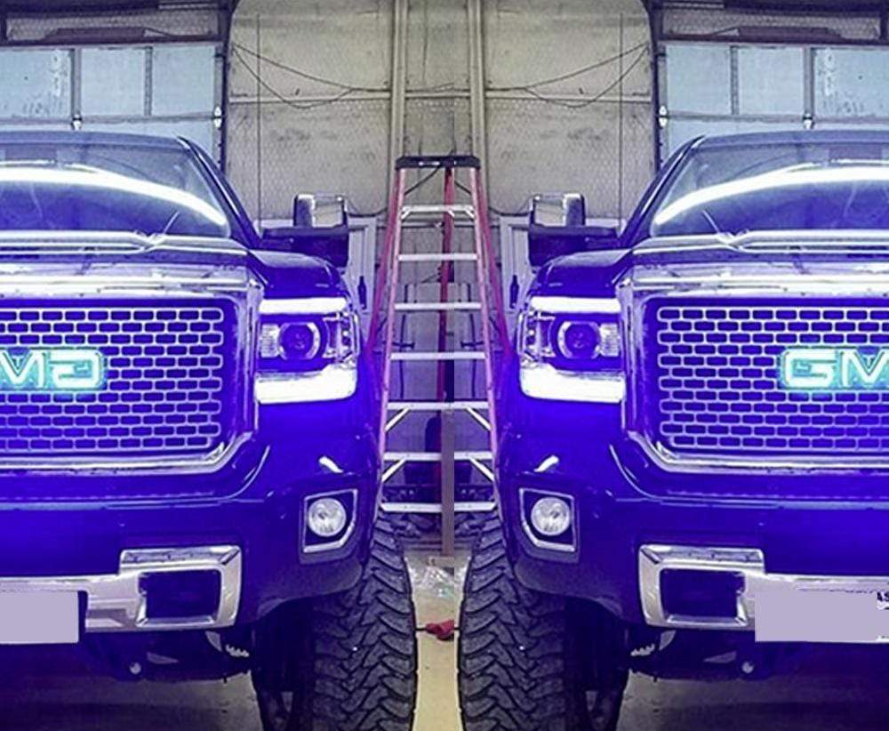 2014-2015 GMC Sierra RGBW DRL Boards - RGB Halo Kits Multicolor Flow Series Color Chasing RGBWA LED headlight kit Oracle Lighting Trendz OneUpLighting Morimoto theretrofitsource AutoLEDTech Diode Dynamics