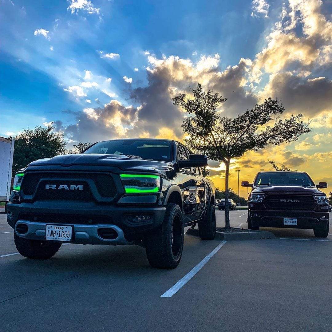 2019-2023 Dodge Ram 1500 Midline Multicolor DRL Boards - RGB Halo Kits Multicolor Flow Series Color Chasing RGBWA LED headlight kit Oracle Lighting Trendz OneUpLighting Morimoto theretrofitsource AutoLEDTech Diode Dynamics
