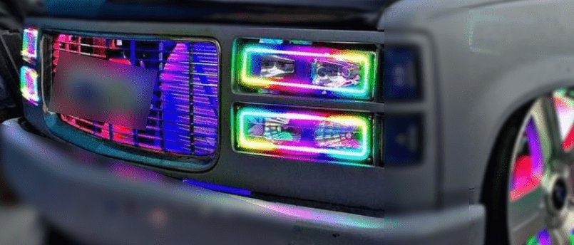 1989-1999 GMC Sierra Multicolor Halo Kit - RGB Halo Kits Multicolor Flow Series Color Chasing RGBWA LED headlight kit Colorshift Oracle Lighting Trendz OneUpLighting Morimoto theretrofitsource AutoLEDTech Diode Dynamics