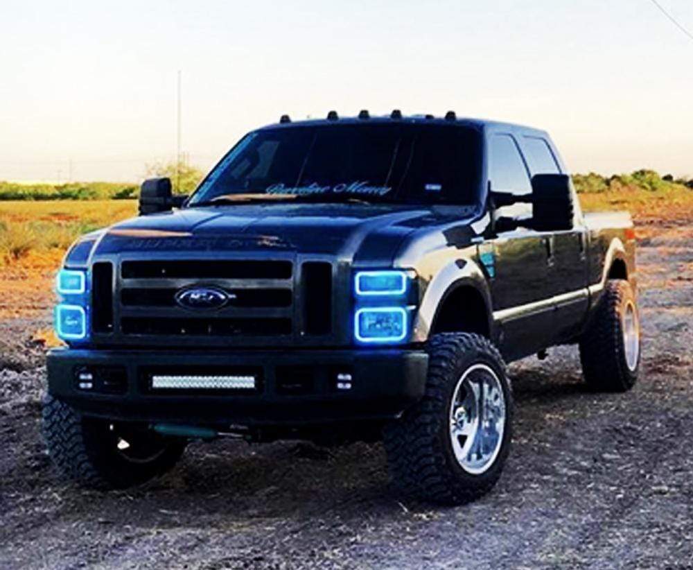 2008-2010 Ford Super Duty Multicolor Halo Kit - RGB Halo Kits Multicolor Flow Series Color Chasing RGBWA LED headlight kit Oracle Lighting Trendz OneUpLighting Morimoto theretrofitsource AutoLEDTech Diode Dynamics